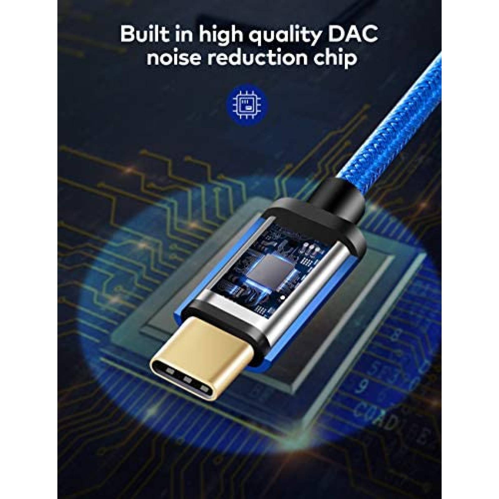 Cable USB C a audio aux 3.5mm Mr Rex 6.5ft trenzado -Azul