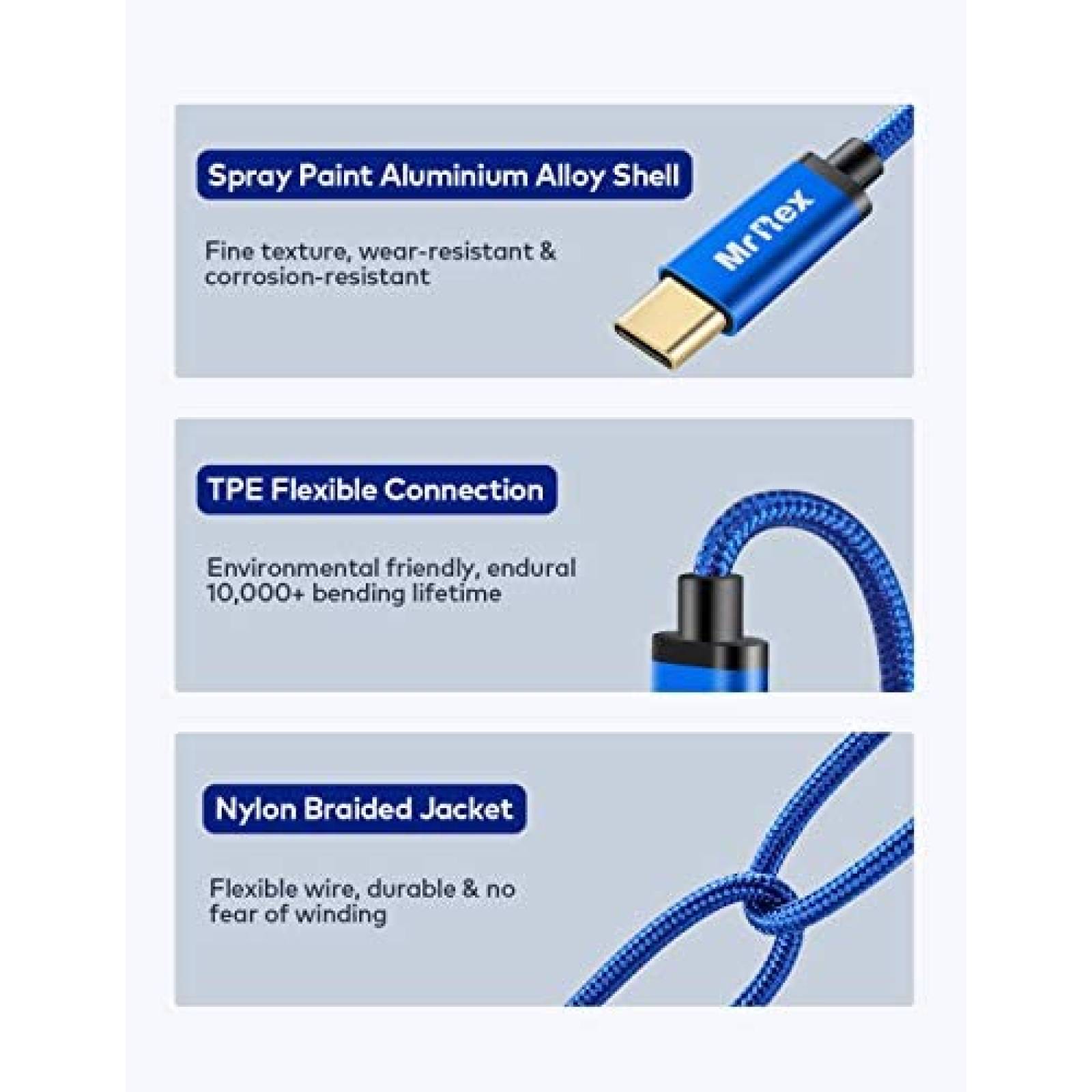 Cable USB C a audio aux 3.5mm Mr Rex 6.5ft trenzado -Azul