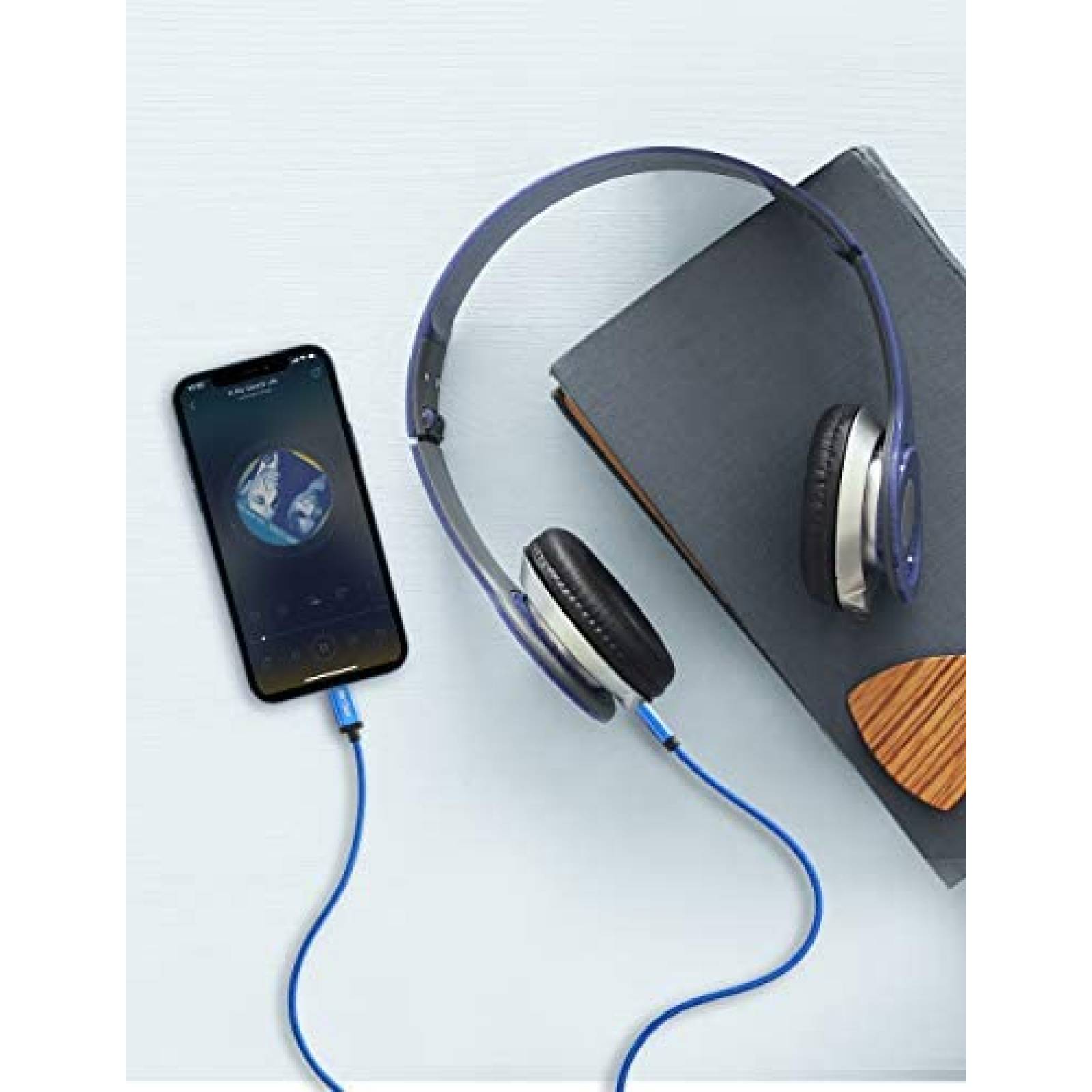 Cable USB C a audio aux 3.5mm Mr Rex 6.5ft trenzado -Azul