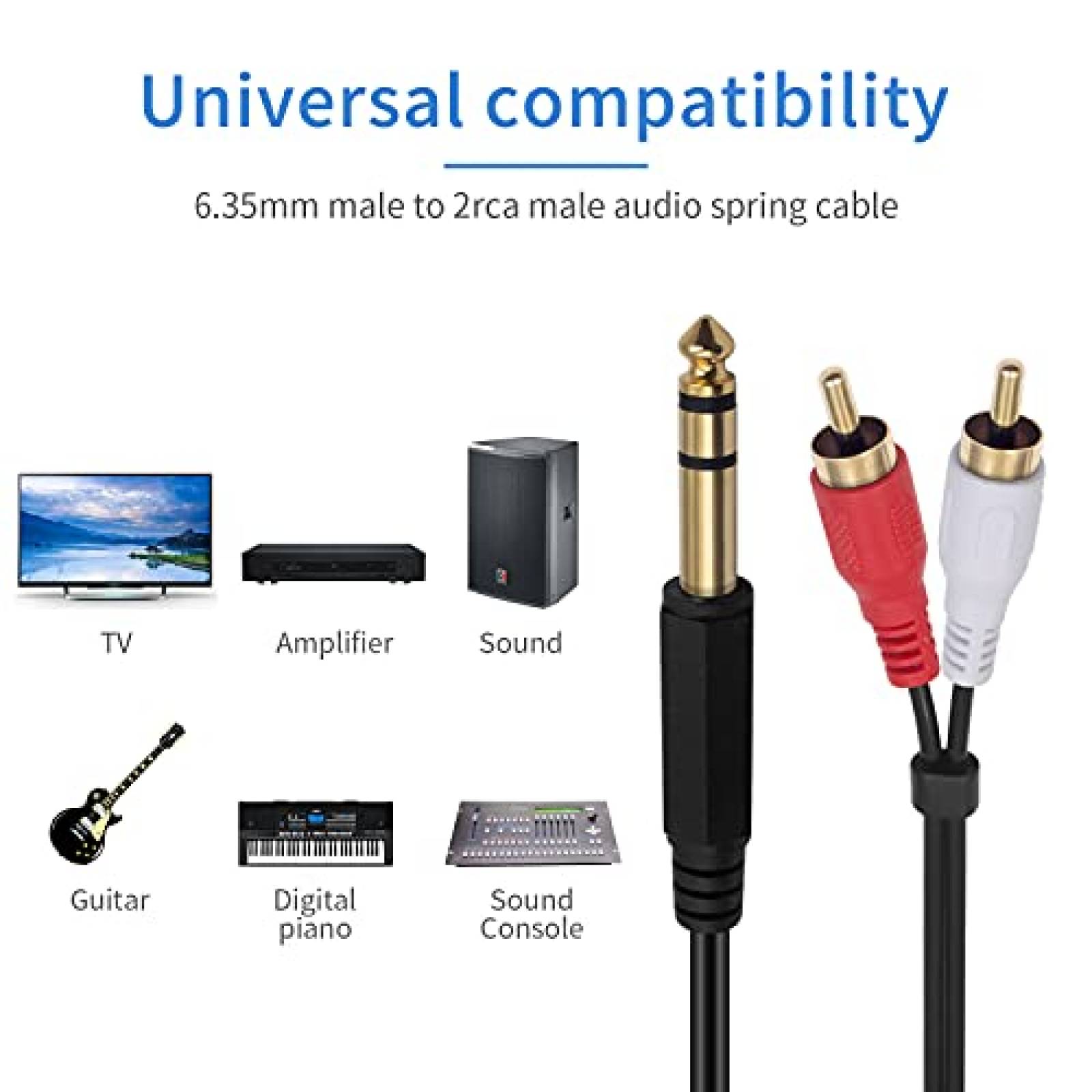 Cable 2 RCA a adaptador 1/4 macho Poyiccot 2.6ft -Negro