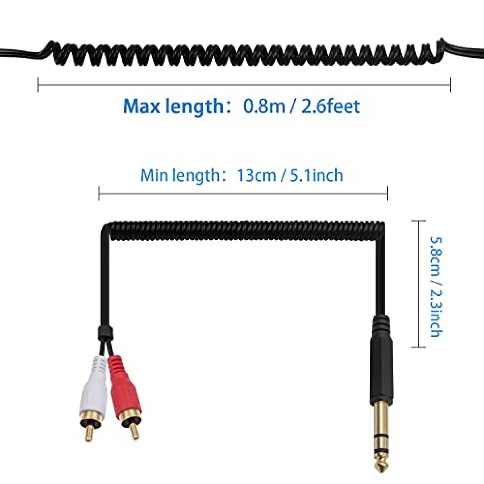 Cable 2 RCA a adaptador 1/4 macho Poyiccot 2.6ft -Negro