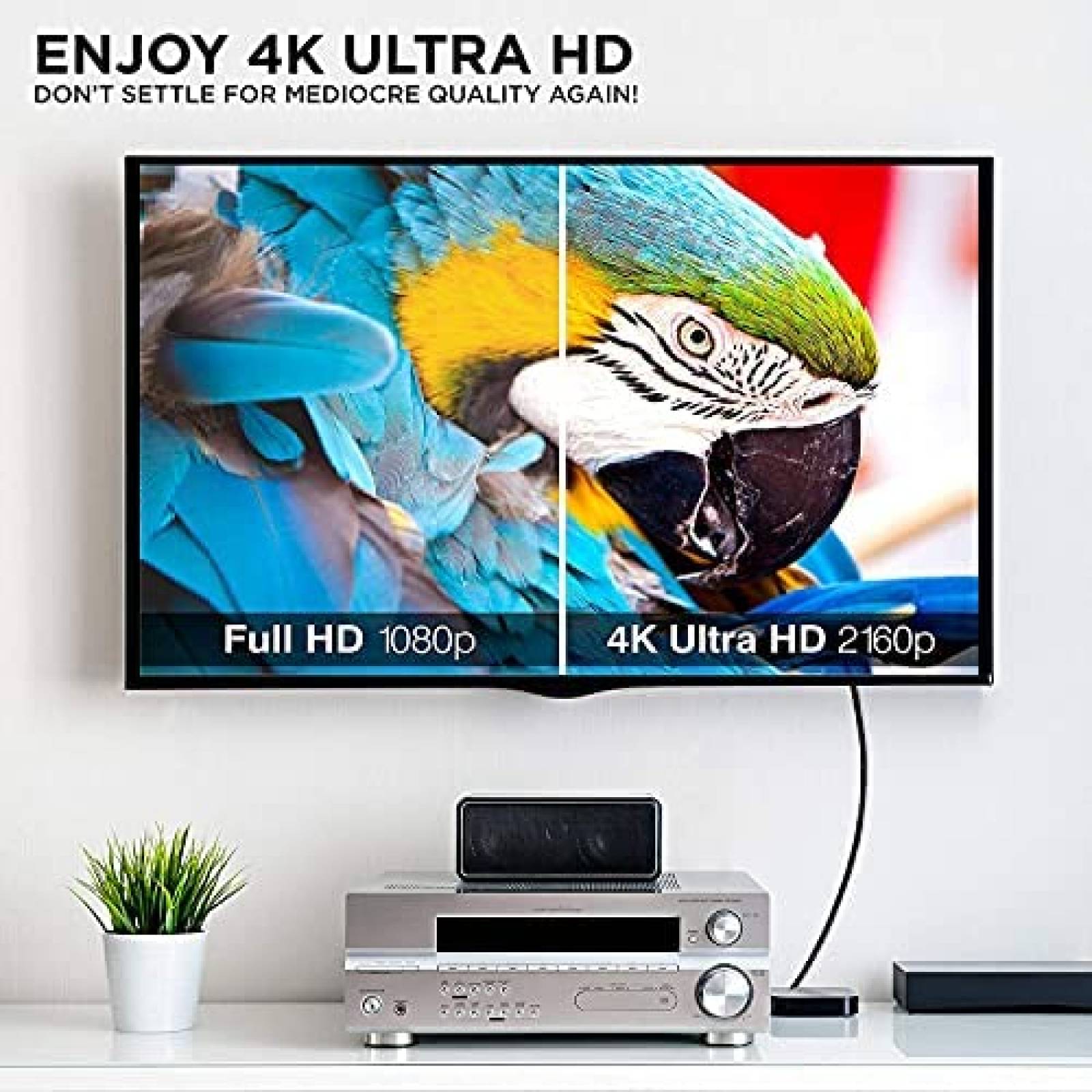 GIO - Cable HDMI Full HD 1080p, reforzado, color negro, Ideal para