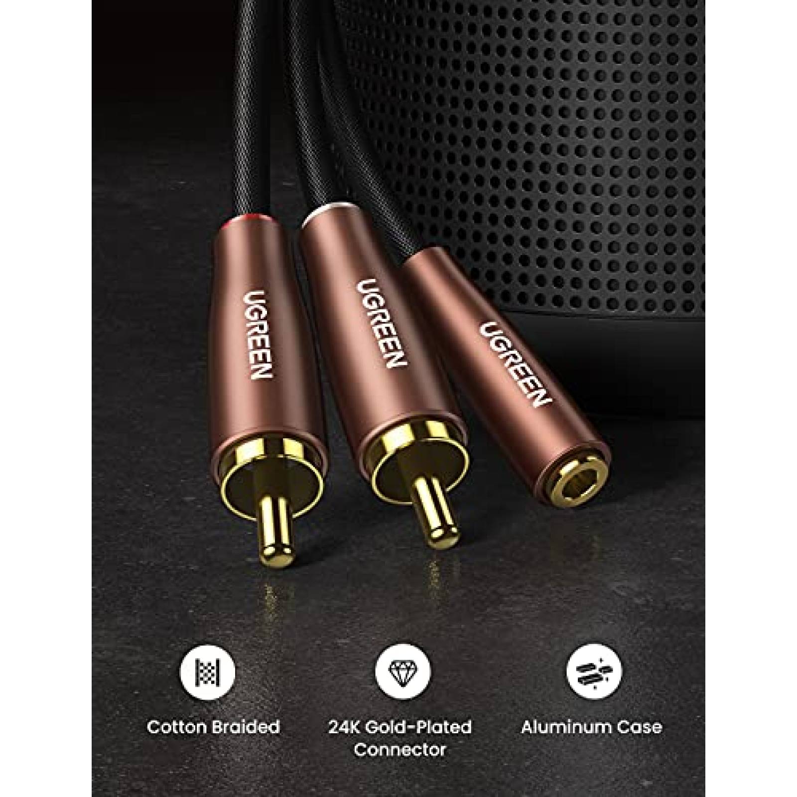 Cable de Audio UGREEN 3.5mm Hembra a 2 RCA Macho -Negro