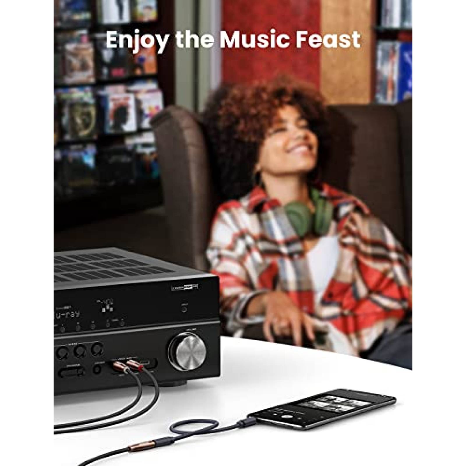 Cable de Audio UGREEN 3.5mm Hembra a 2 RCA Macho -Negro