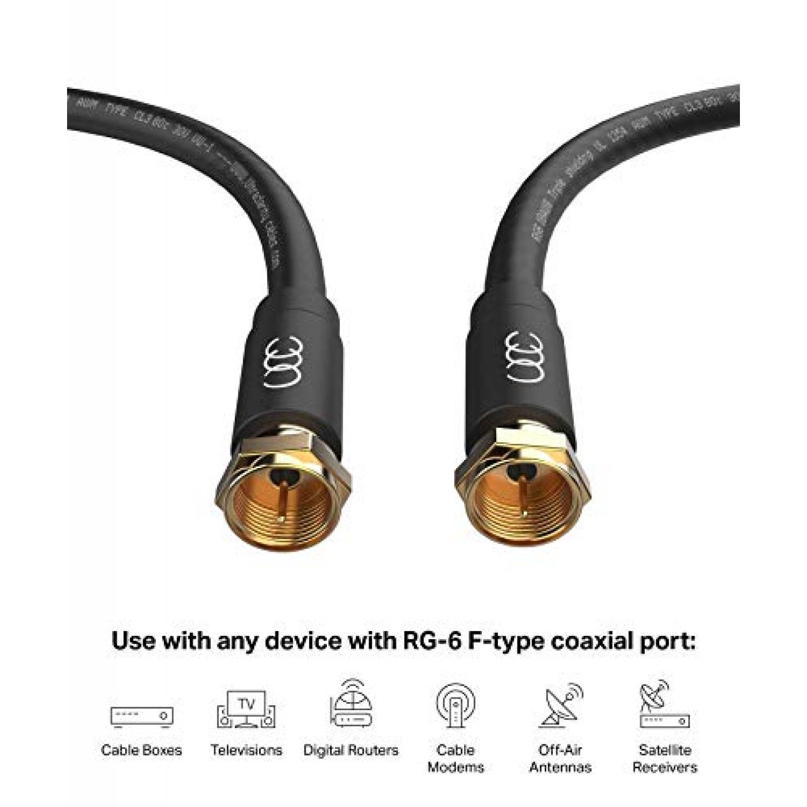 Cable Coaxial Ultra Clarity RG6 para TV de 12 Pies -Negro