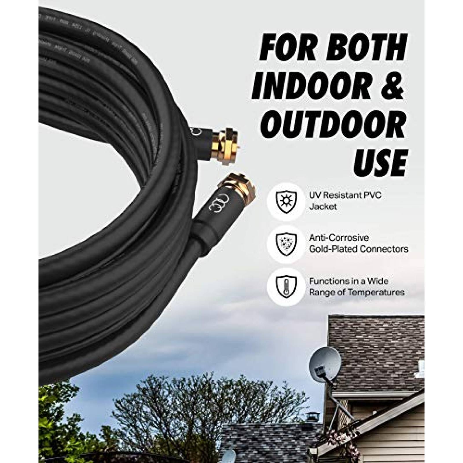 Cable Coaxial Ultra Clarity RG6 para TV de 12 Pies -Negro