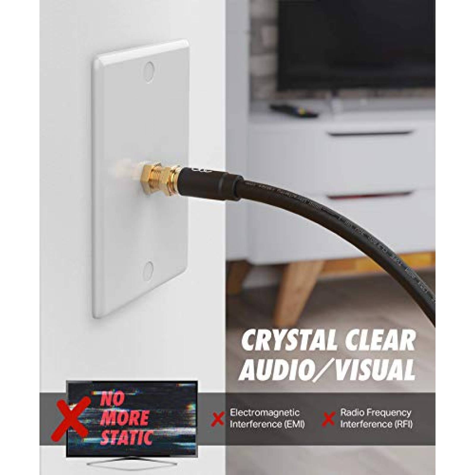Cable Coaxial Ultra Clarity RG6 para TV de 12 Pies -Negro