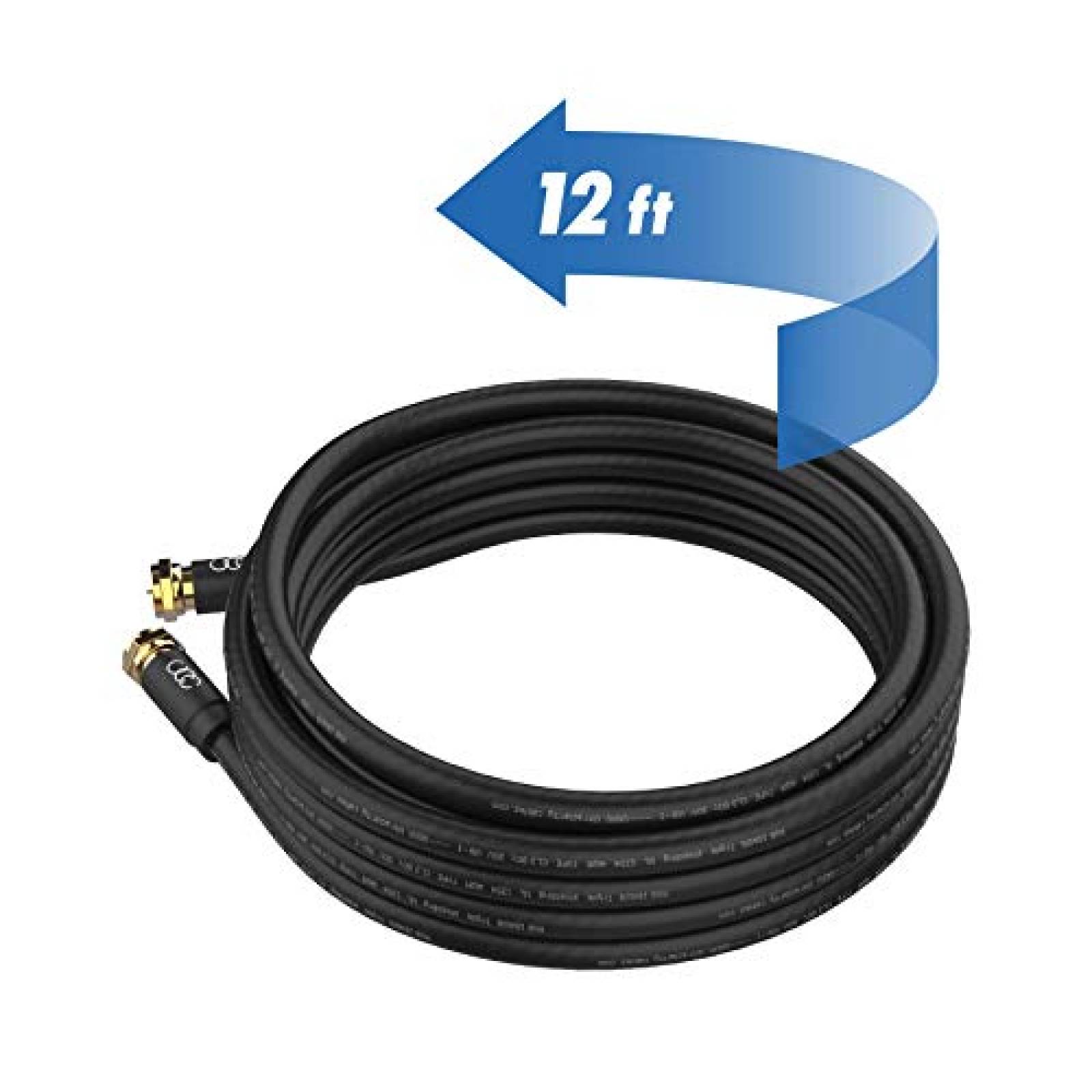 Cable Coaxial Ultra Clarity RG6 para TV de 12 Pies -Negro