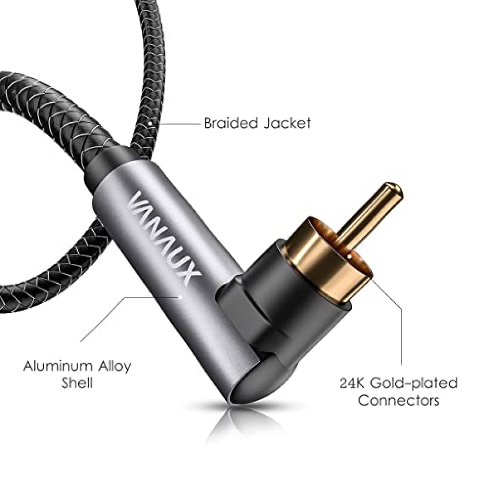 Cable de Audio VANAUX RCA 90 a RCA 90 de 1.5M -Negro