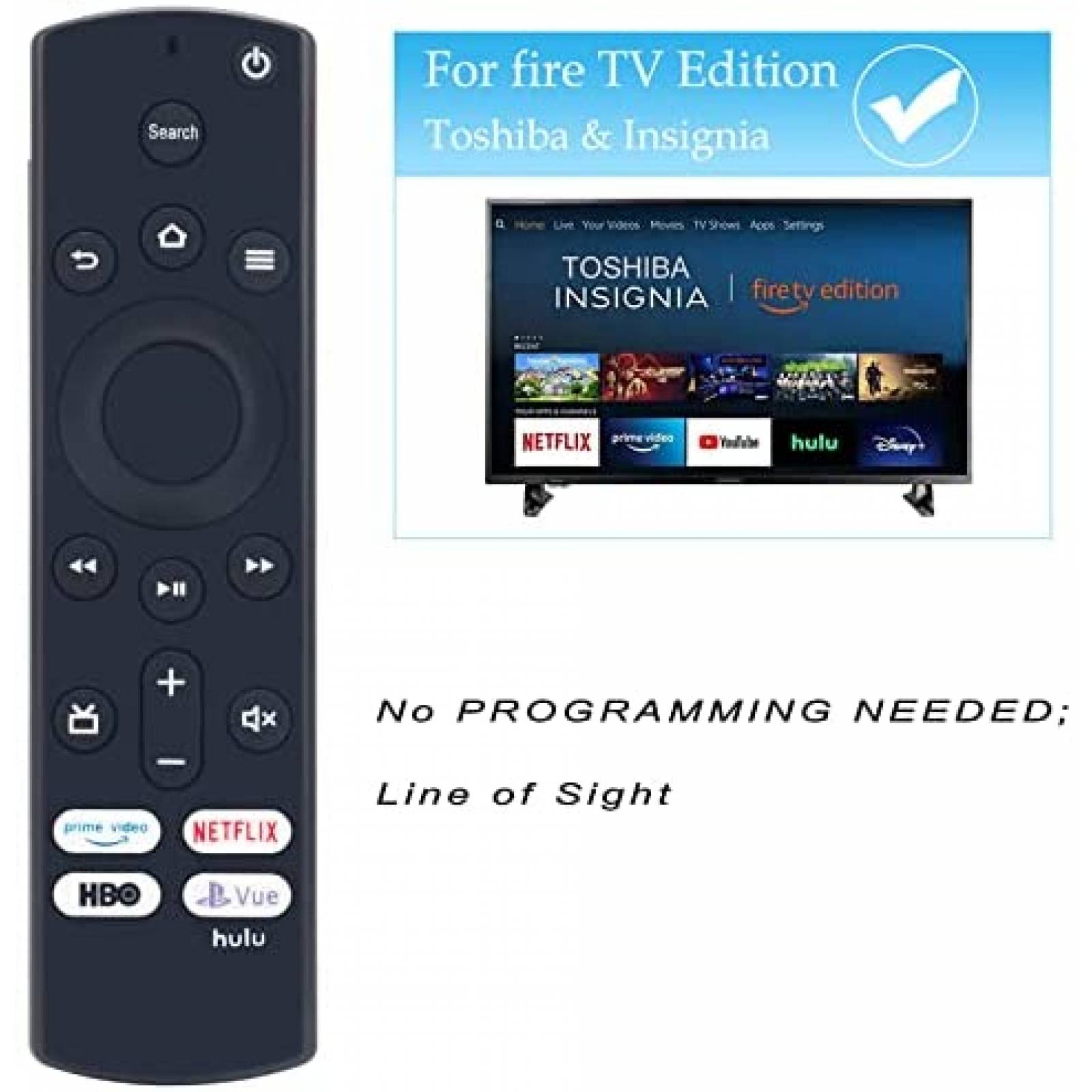Control Remoto Vinabty para Insignia Fire TV -Negro