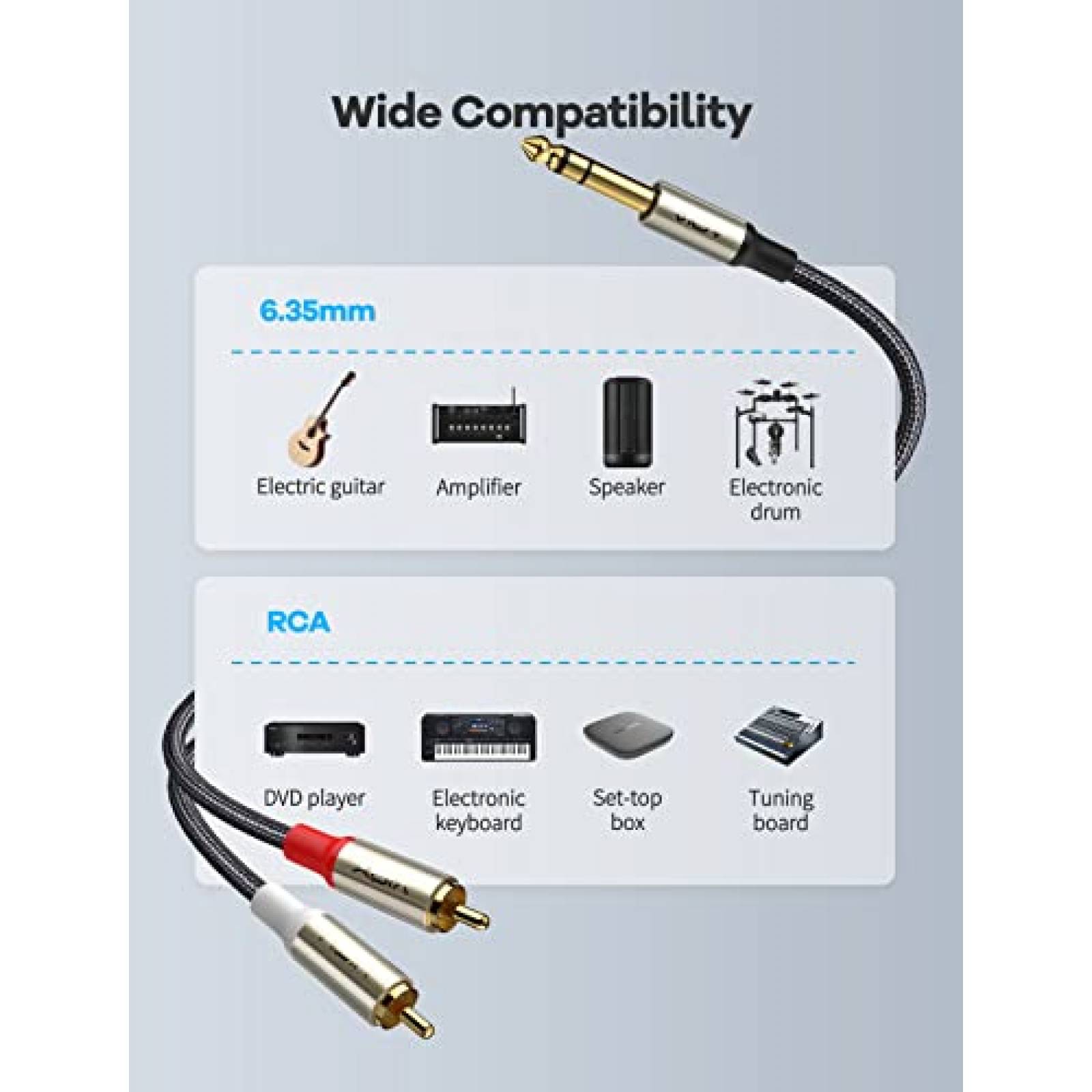 Cable VIOY De Audio Conector TRS Macho a RCA Doble -Negro
