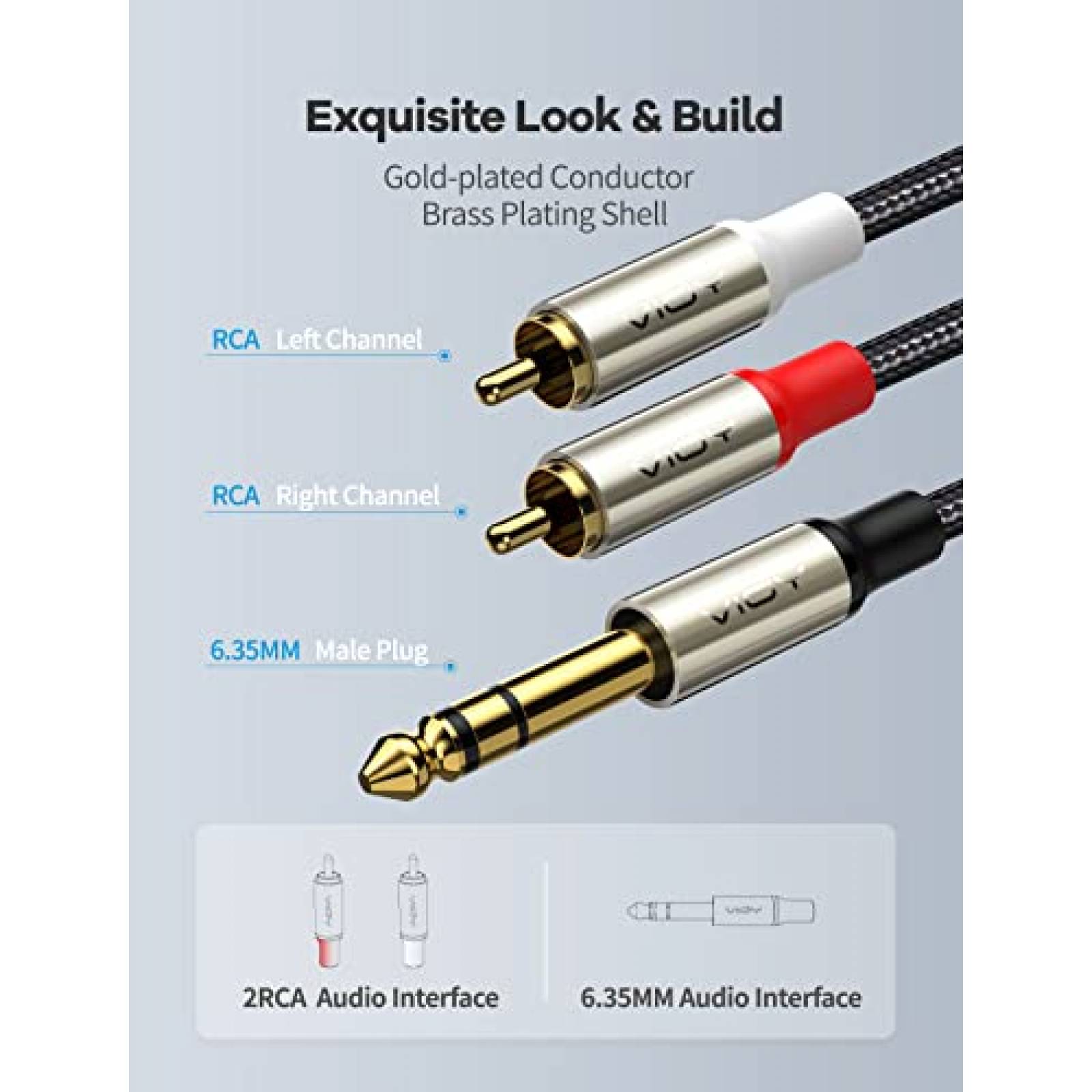 Cable VIOY De Audio Conector TRS Macho a RCA Doble -Negro