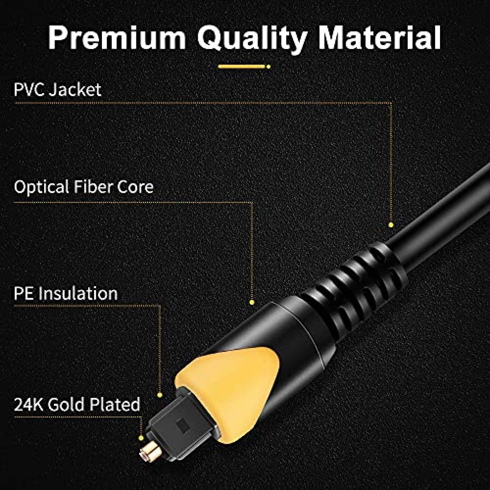 Cable de Audio ZEXMTE 6ft HiFi de Fibra optica -Amarillo