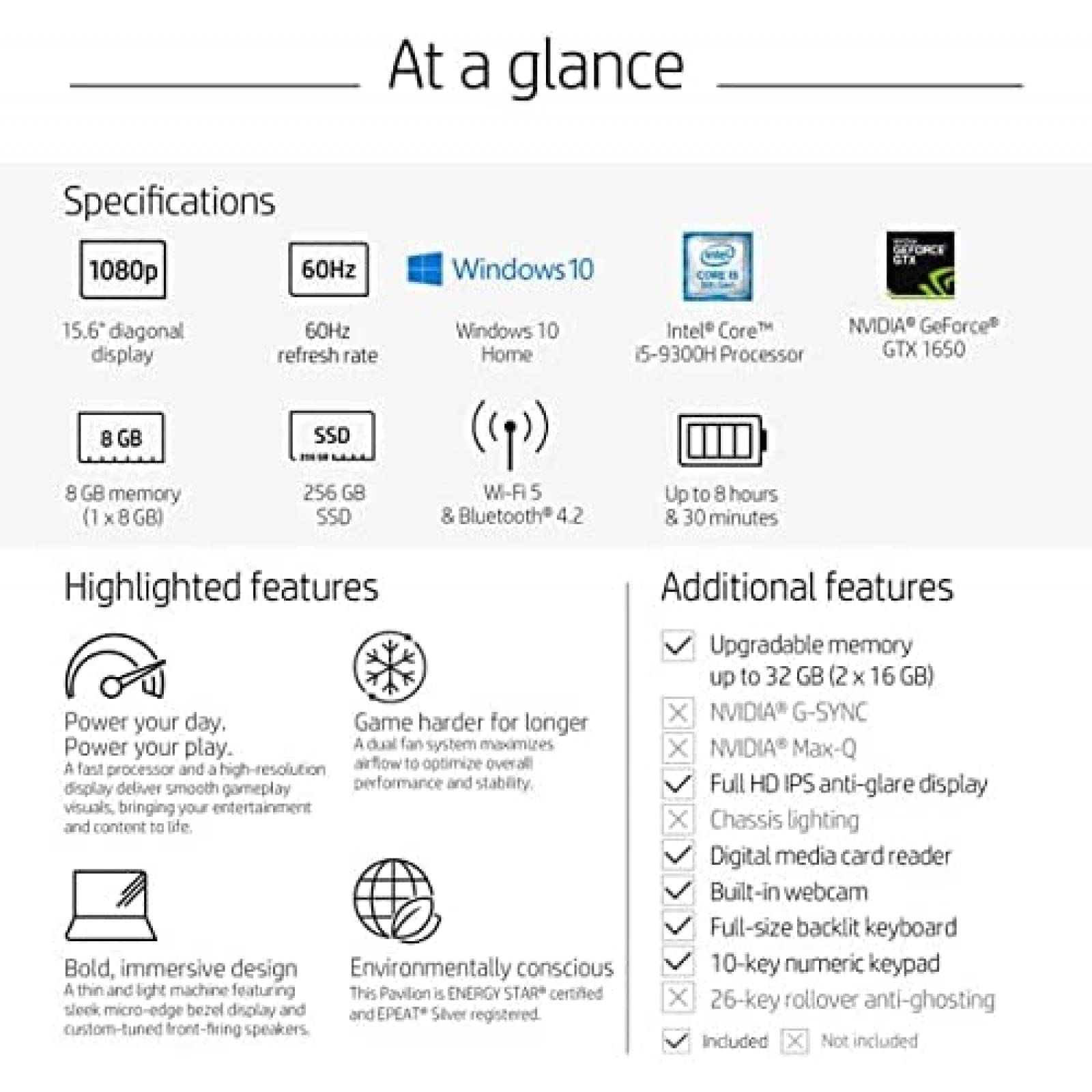 Laptop Gamer HP 15.6" i5 8GB RAM, 256GB SSD GTX 1650