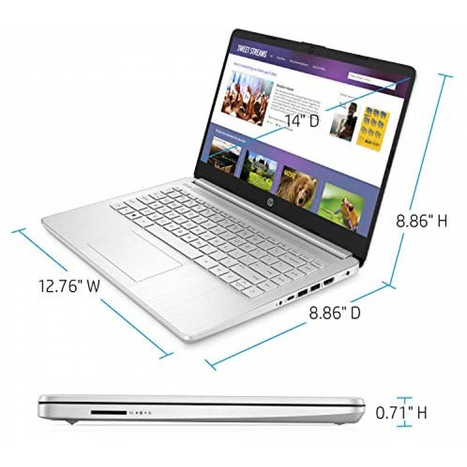 Laptop HP Premium 14" AMD Athlon 8GB 128GB Win 10 -Plateado