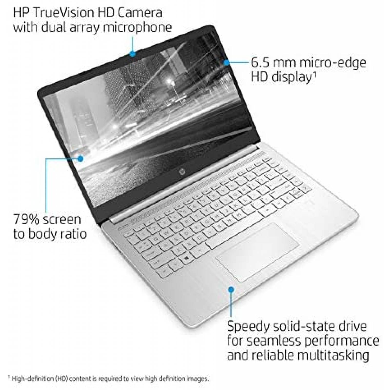 Laptop HP Premium 14" AMD Athlon 8GB 128GB Win 10 -Plateado