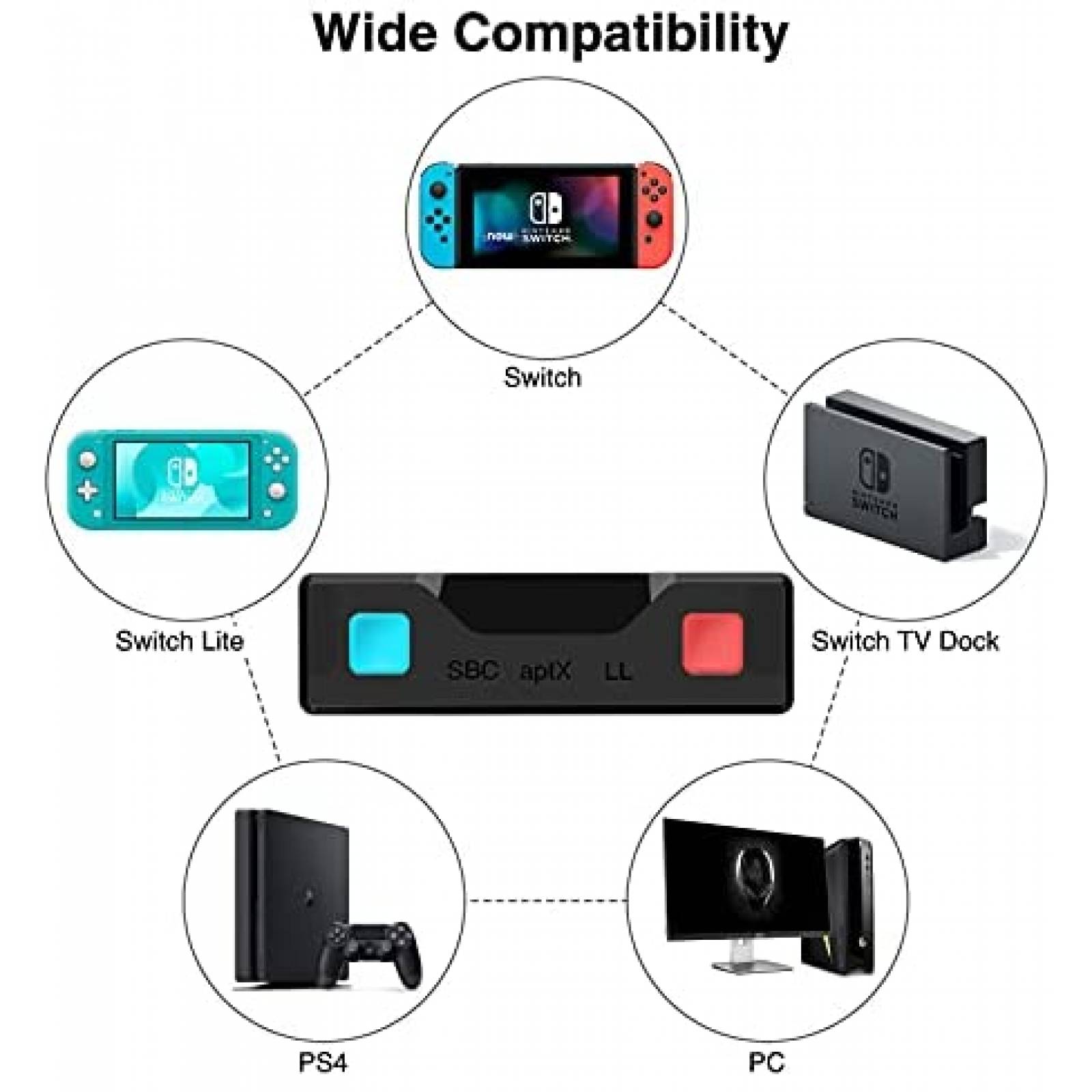 Transmisor bluetooth nintendo Switch 6amLifestyle -Negro