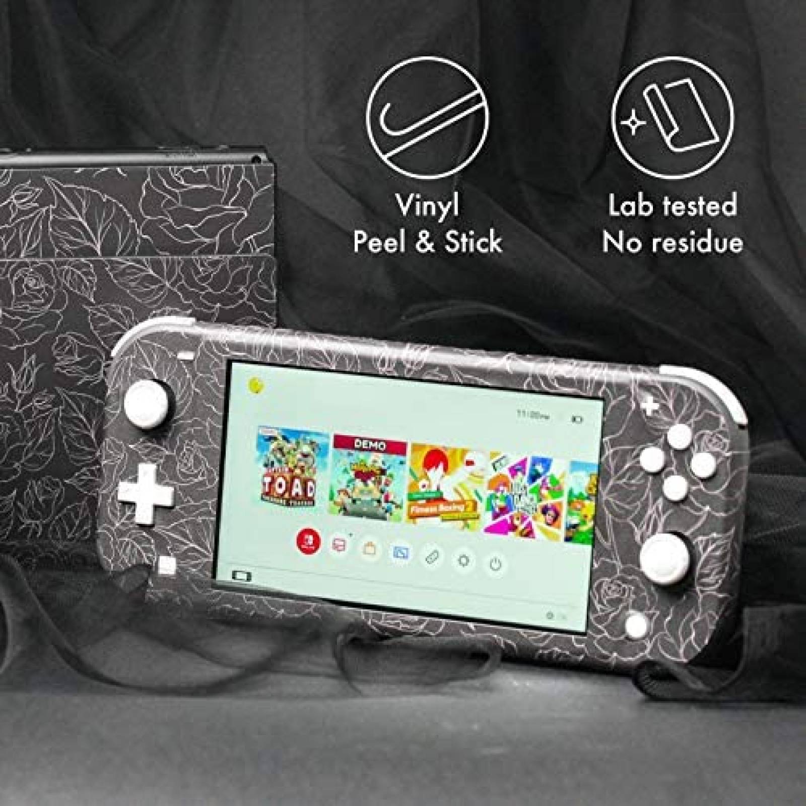 Vinilo de Nintendo Switch BelugaDesign de flores -Negro