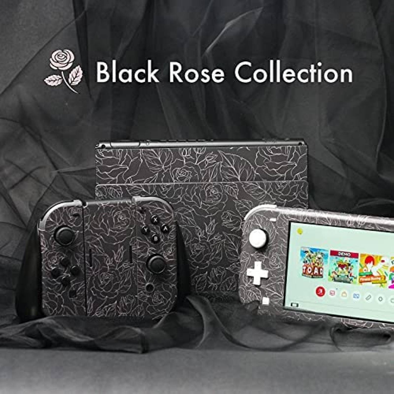 Vinilo de Nintendo Switch BelugaDesign de flores -Negro