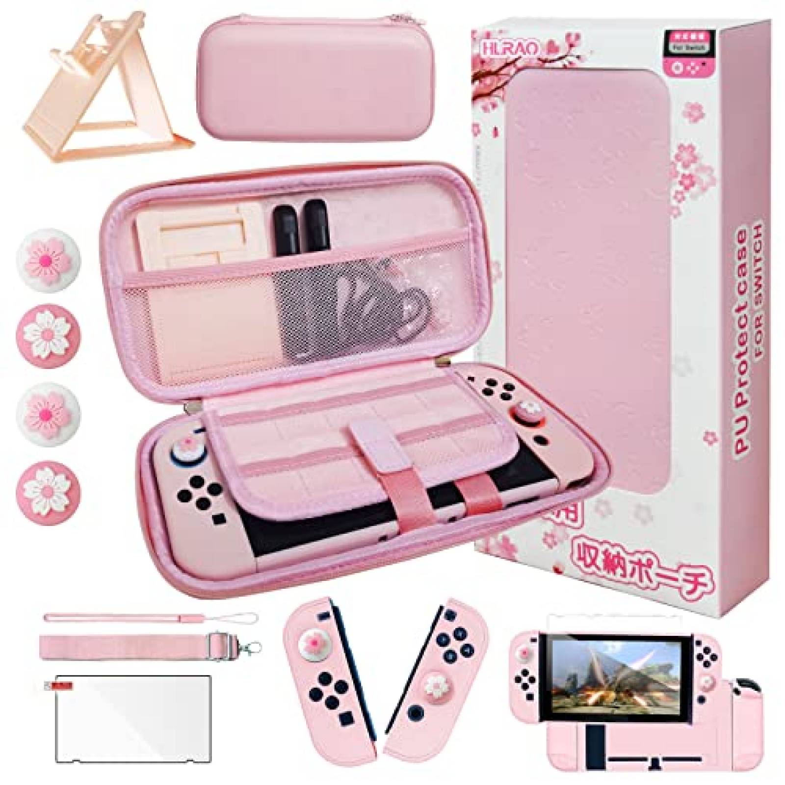 Estuche HLRAO Sakura Para Nintendo Switch + Accesorios -Rosa
