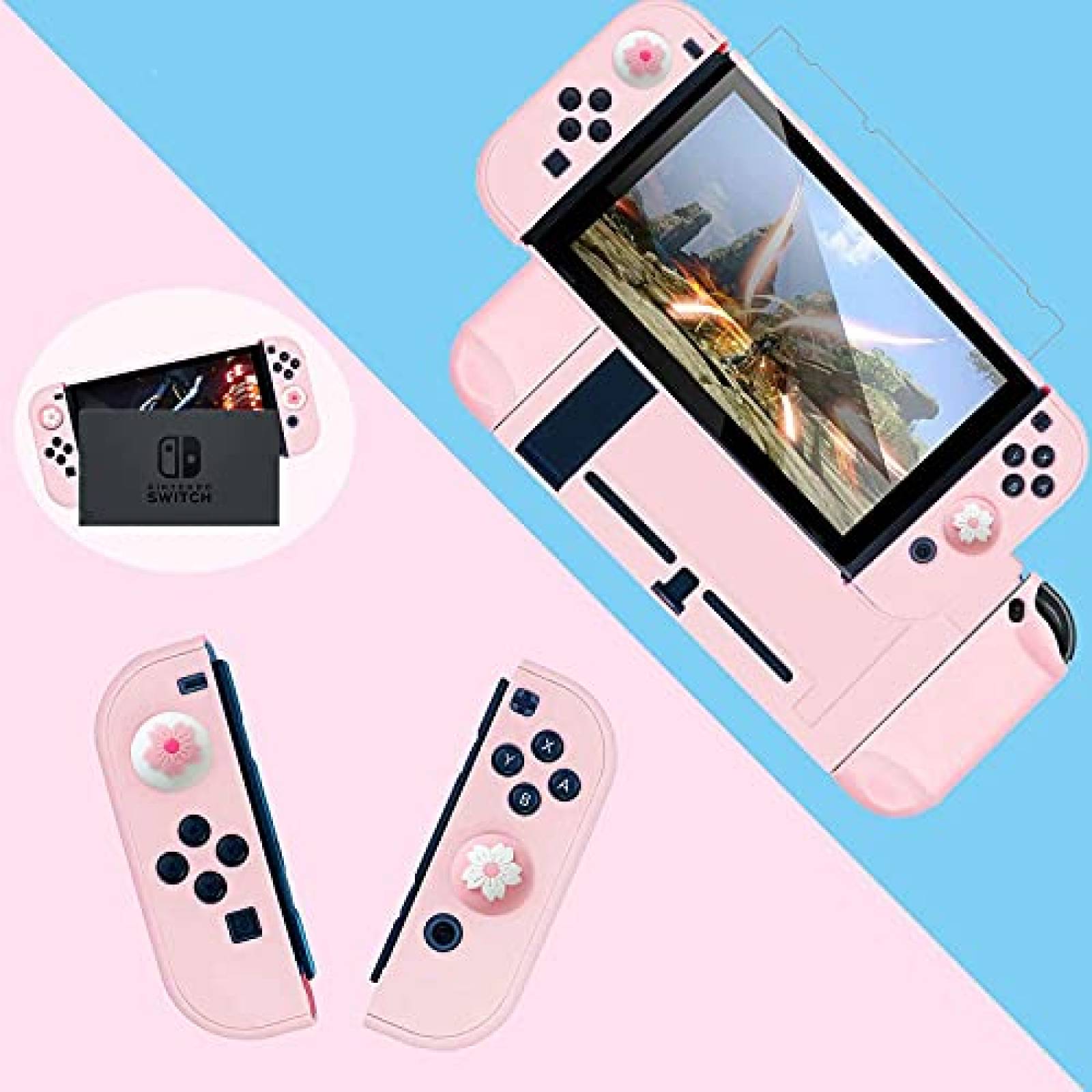 Estuche HLRAO Sakura Para Nintendo Switch + Accesorios -Rosa