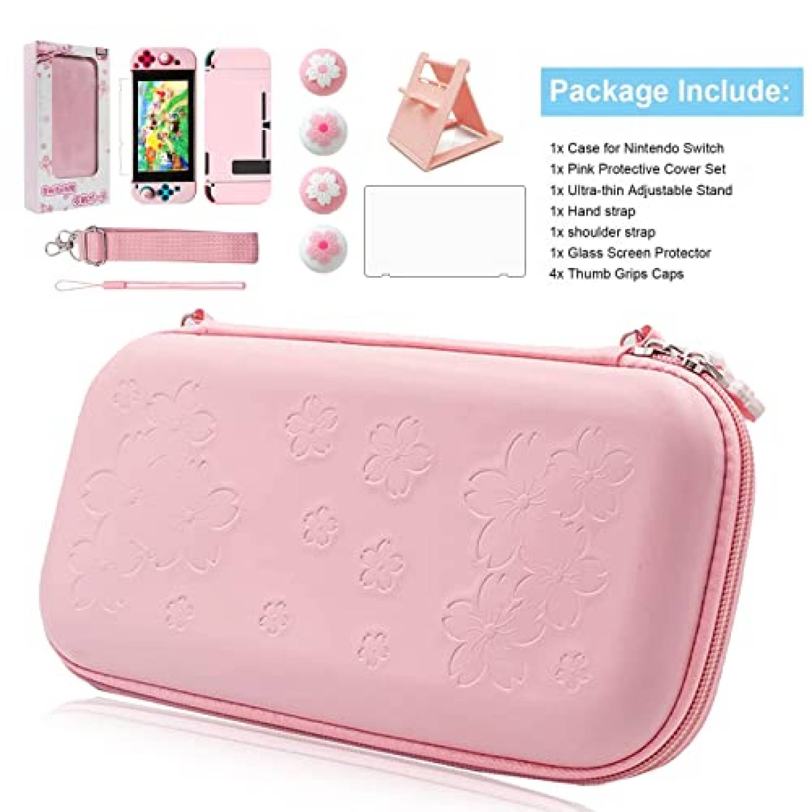 Estuche HLRAO Sakura Para Nintendo Switch + Accesorios -Rosa
