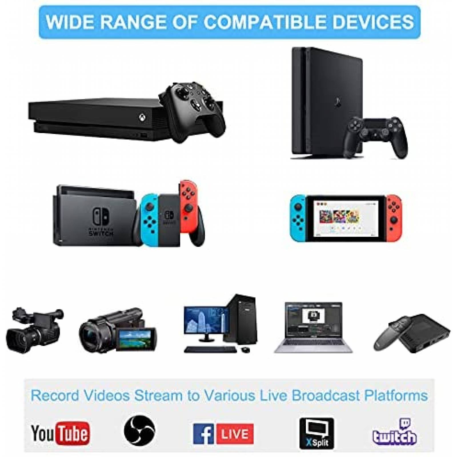 Capturador tarjeta de video/audio TKHIN 1080p 60fps -Negro