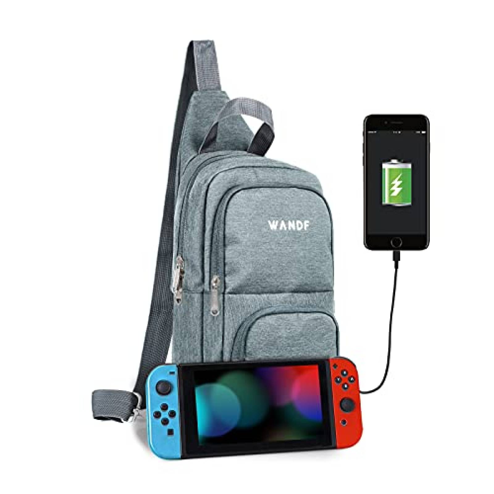 Mochila WANDF para consola Nintendo Switch de hombro -Gris