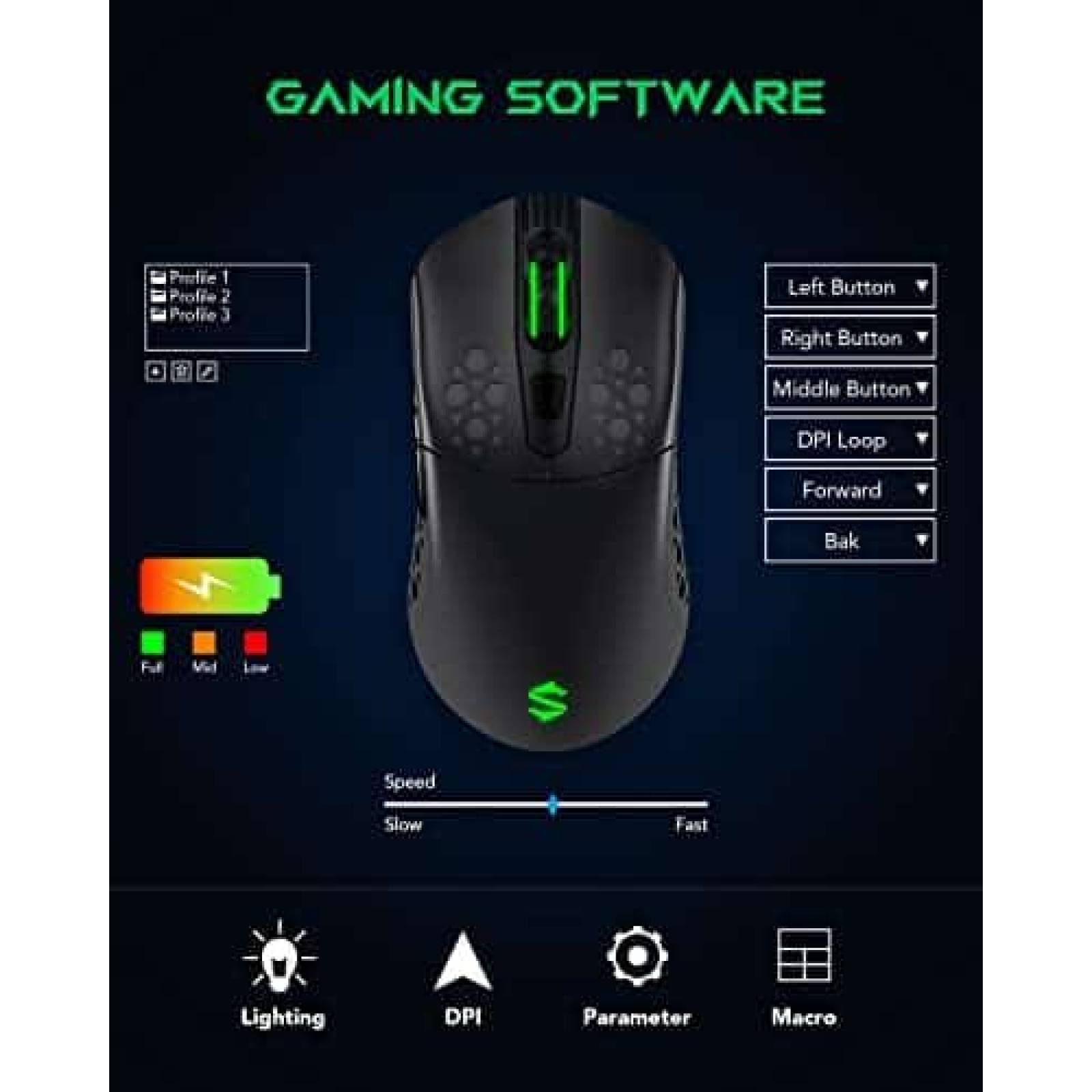 Mouse Black Shark Recargable 6 Botones Programables -Negro