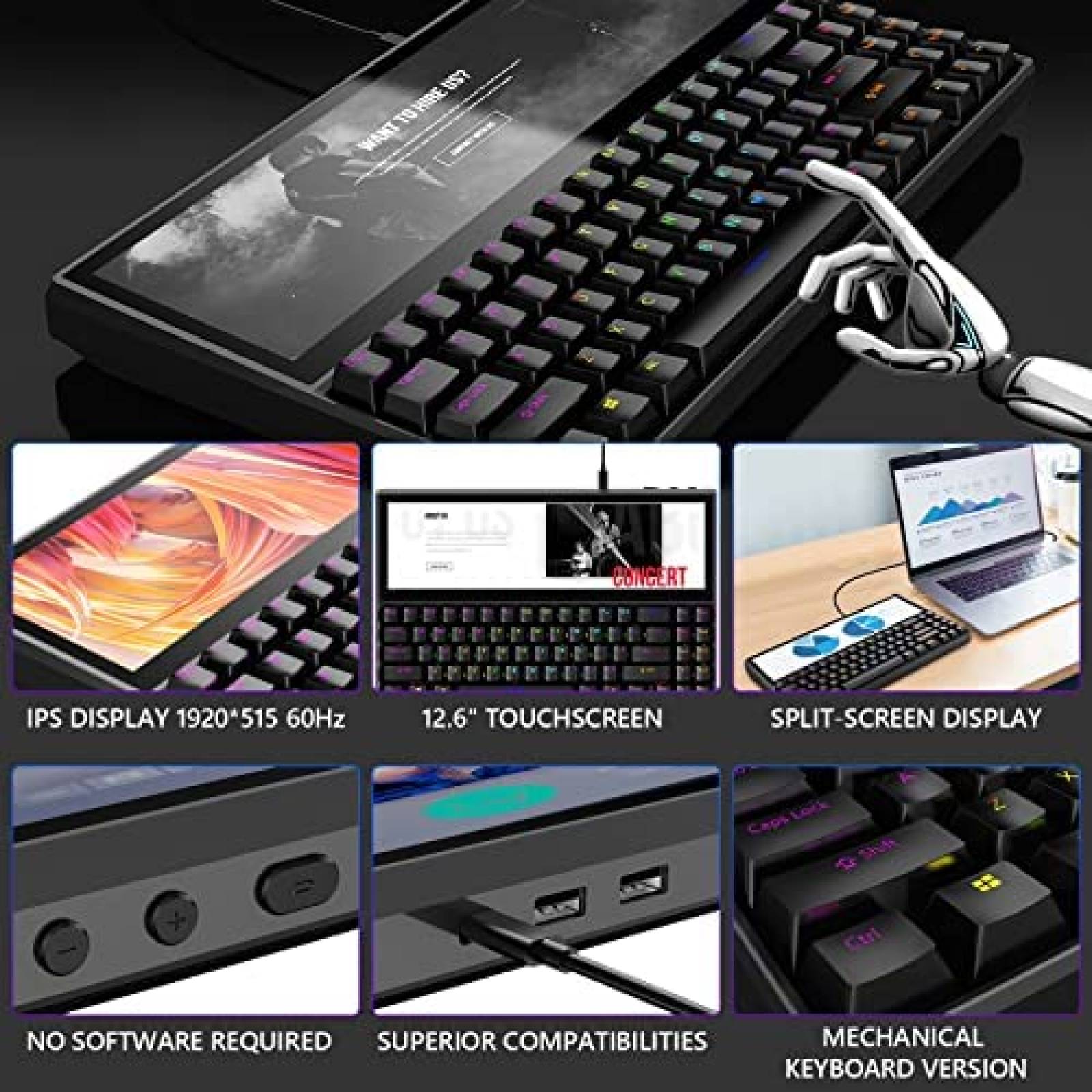 Teclado Mecanico BQAA 71 Teclas USB Pantalla Touch RGB