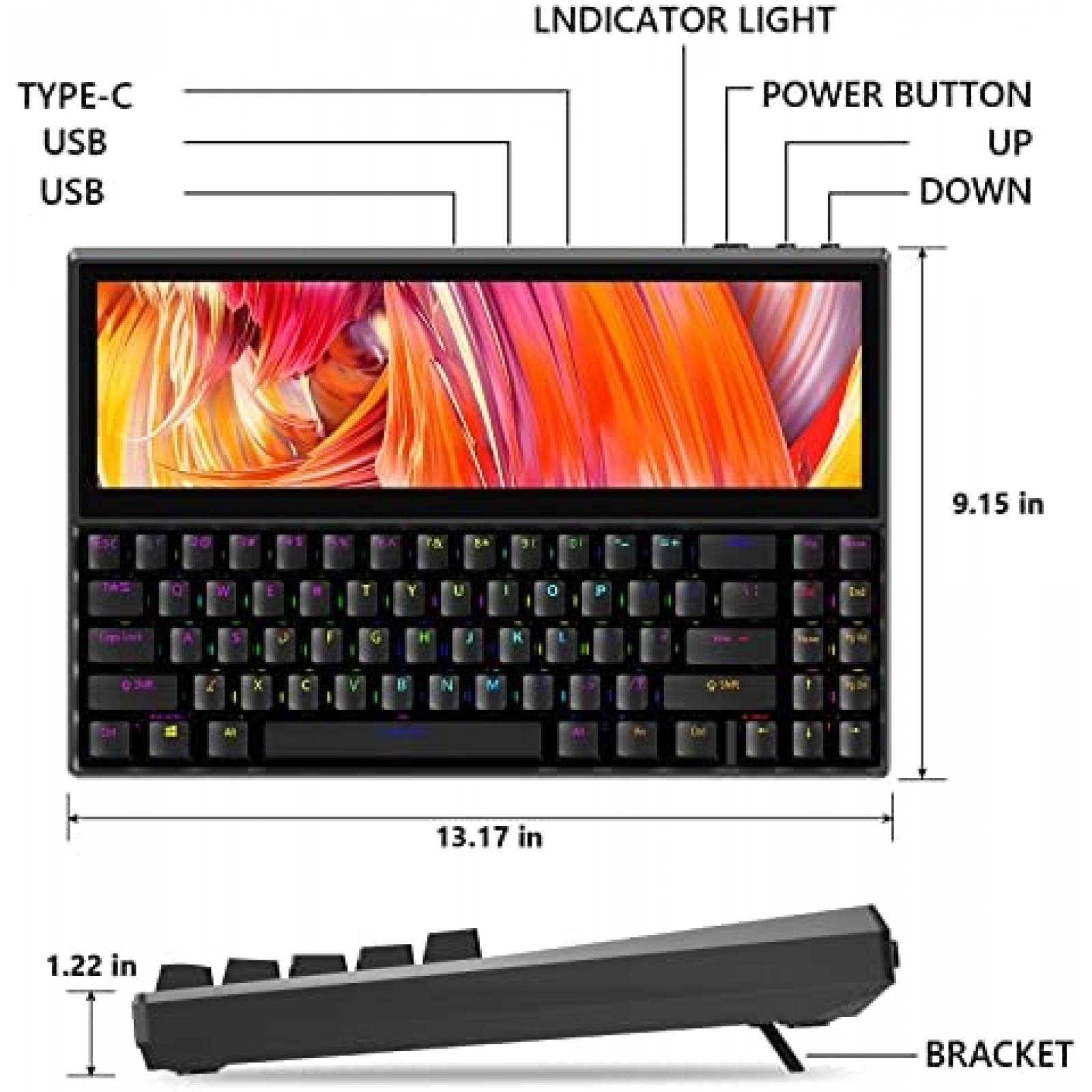 Teclado Mecanico BQAA 71 Teclas USB Pantalla Touch RGB