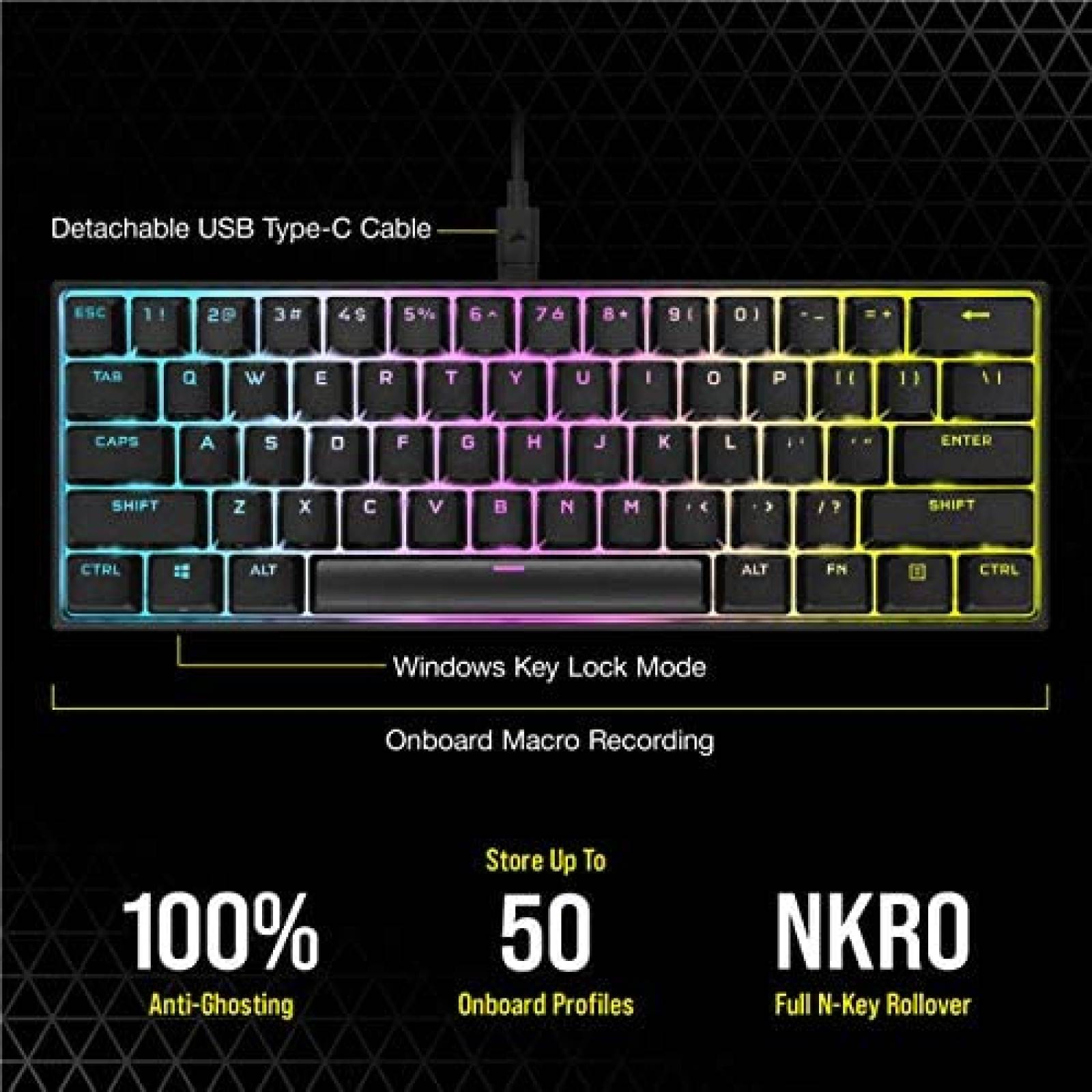 Teclado Gamer Corsair K65 RGB MINI Cherry MX Red -Negro