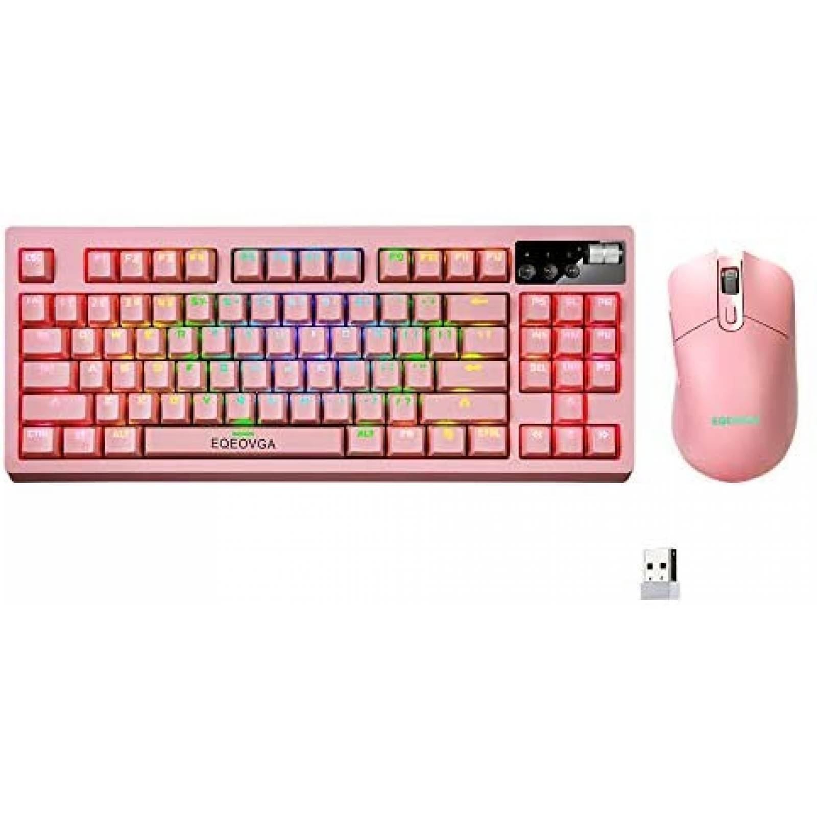 Teclado Gamer EQEOVGA K51 RGB Inalambrico con Mouse -Rosa