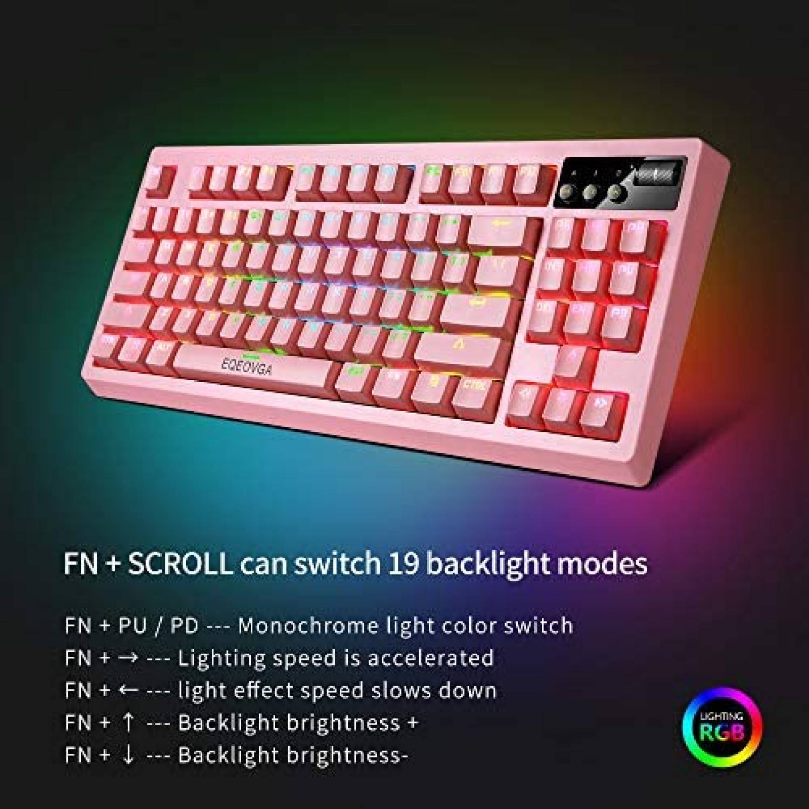 Teclado Gamer EQEOVGA K51 RGB Inalambrico con Mouse -Rosa