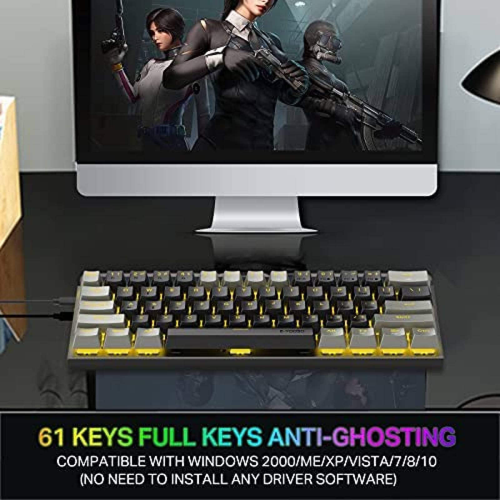Teclado Gamer 60% Mecanico E-YOOSO de 61 Teclas -Negro