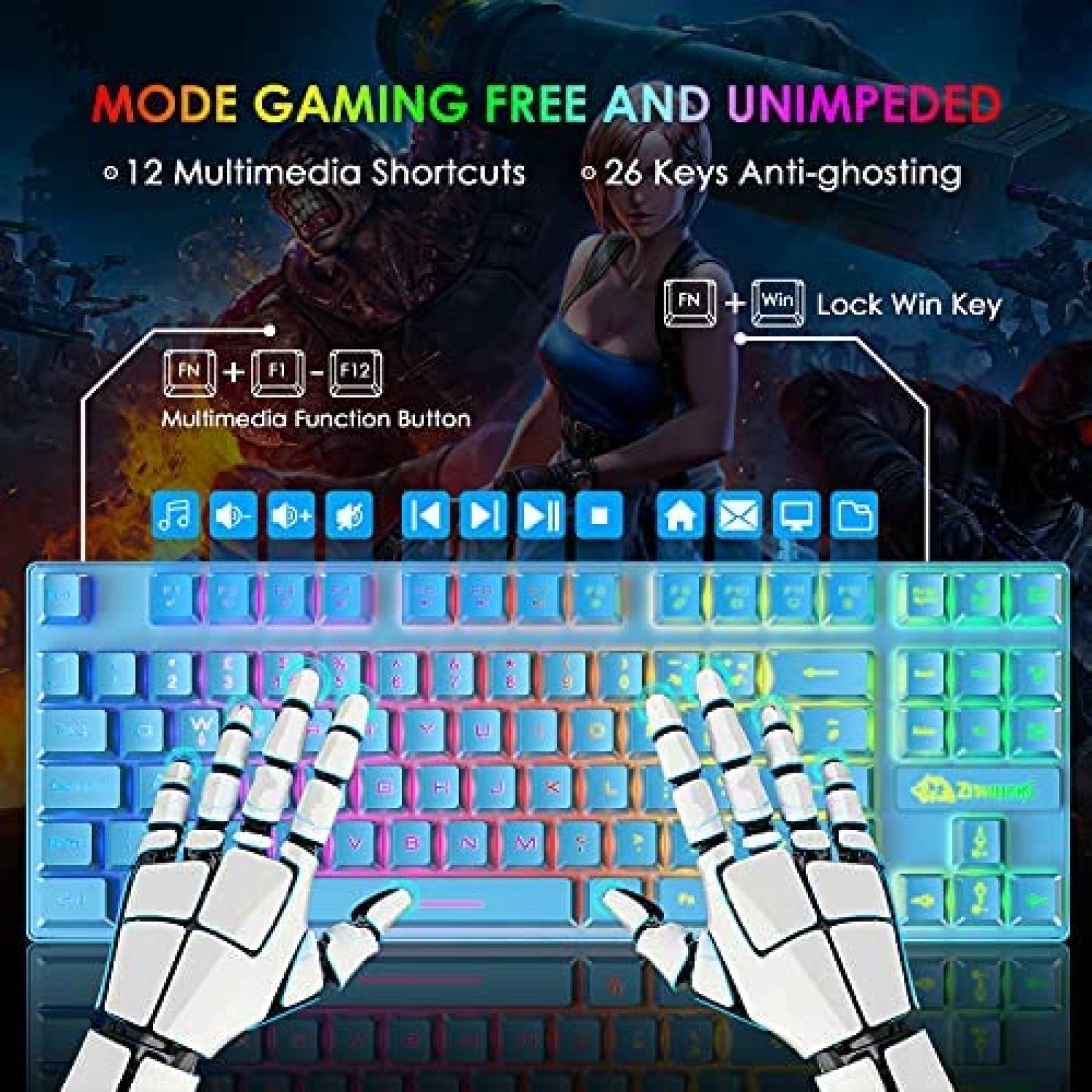Combo de teclado y mouse para juegos FELICON RGB -Azul