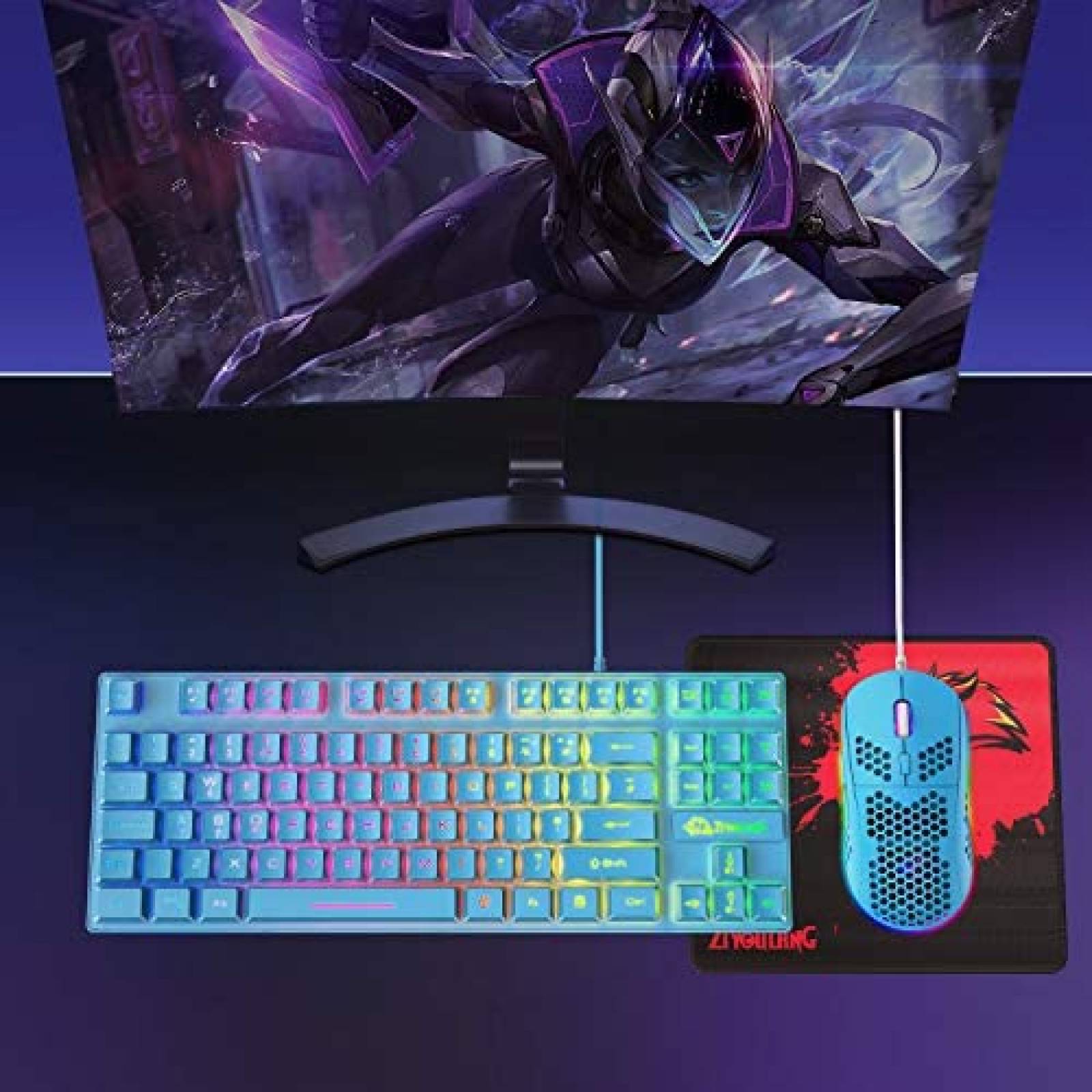 Combo de teclado y mouse para juegos FELICON RGB -Azul