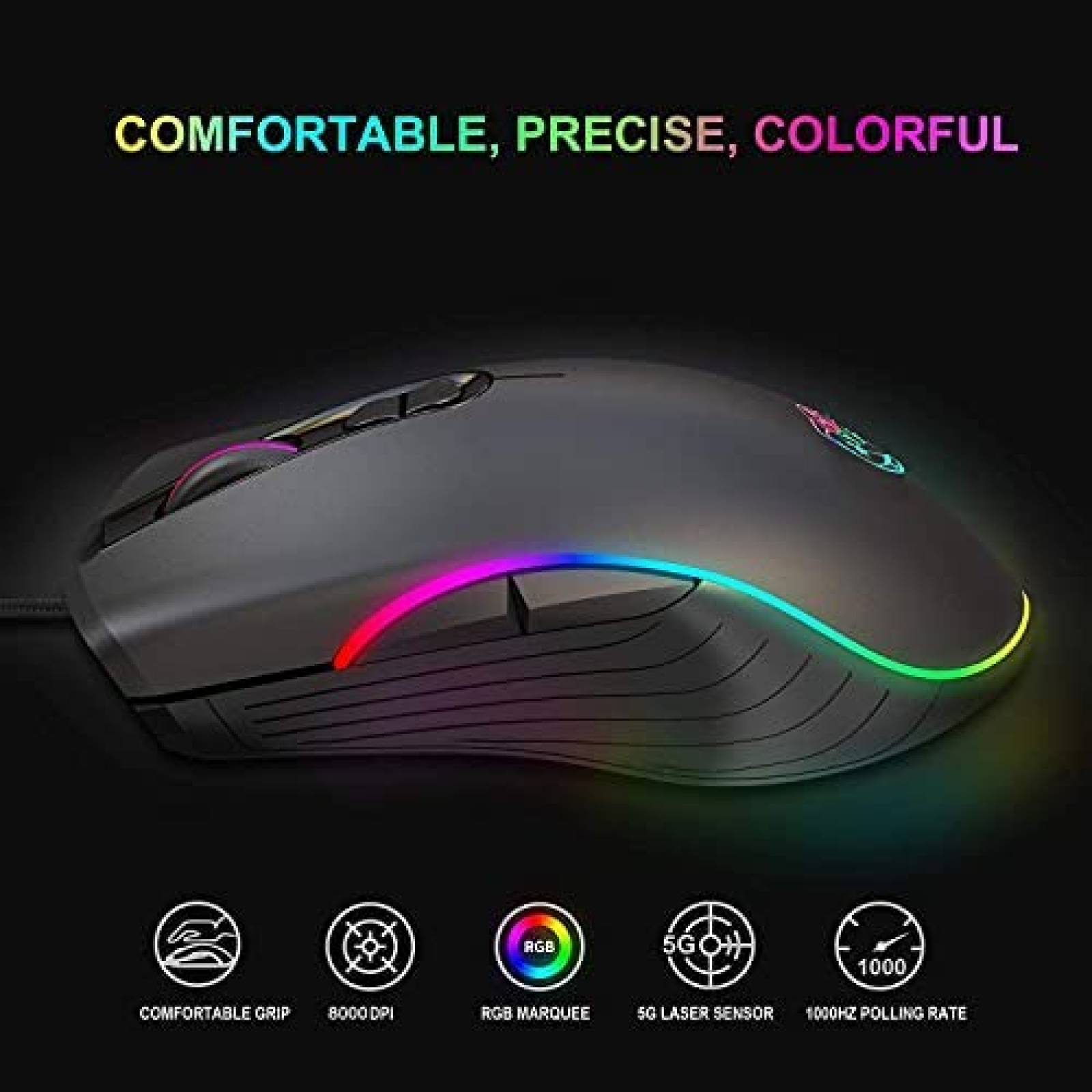 Mouse Generico 8000 DPI 1000Hz RGB 7 Botones -Negro
