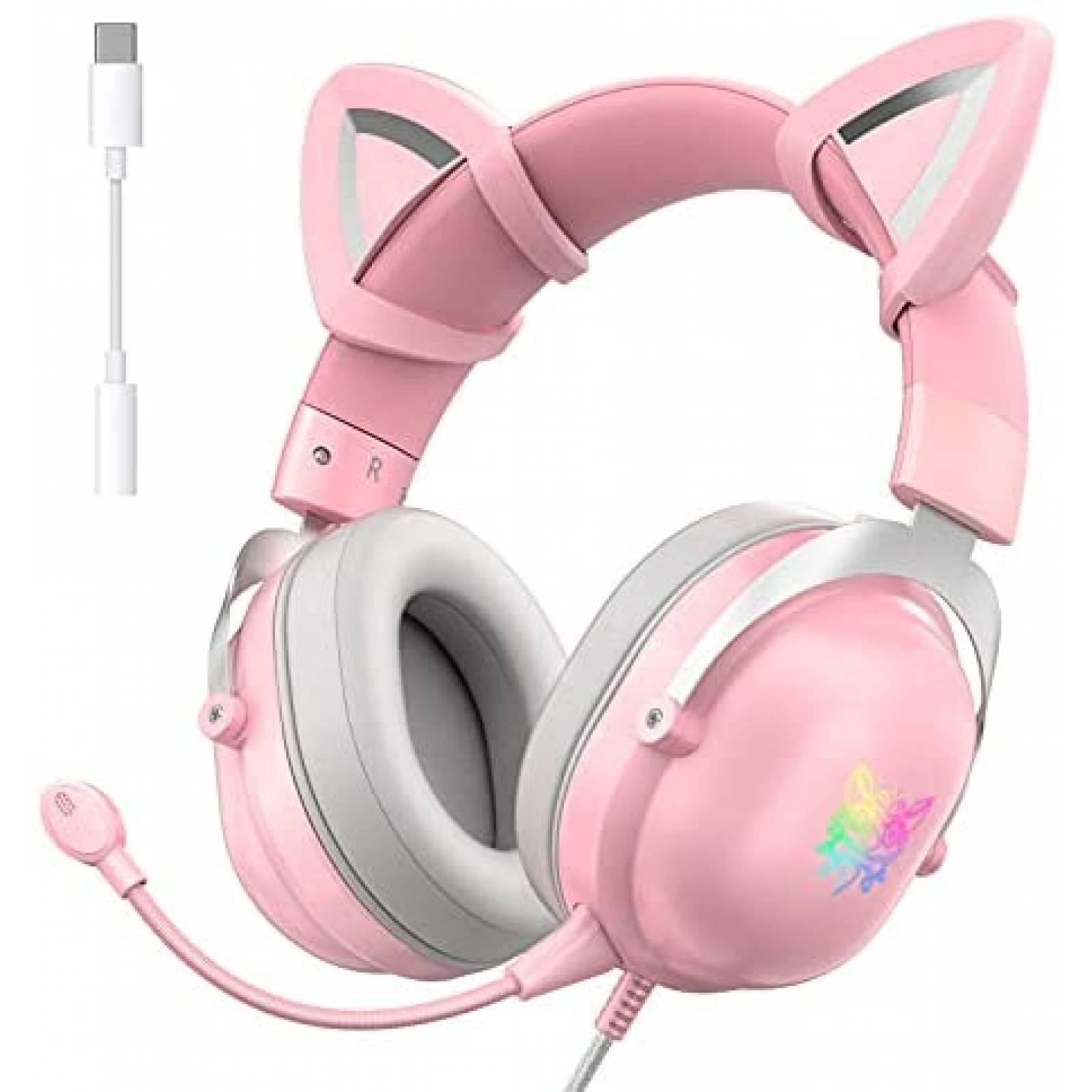 Audifonos alambricos HOLULU Gato adaptador USB C -Rosa