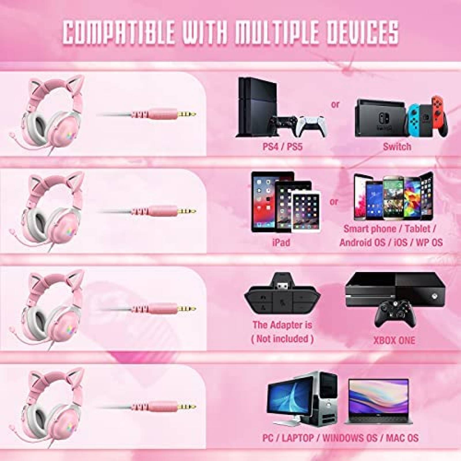 Audifonos alambricos HOLULU Gato adaptador USB C -Rosa