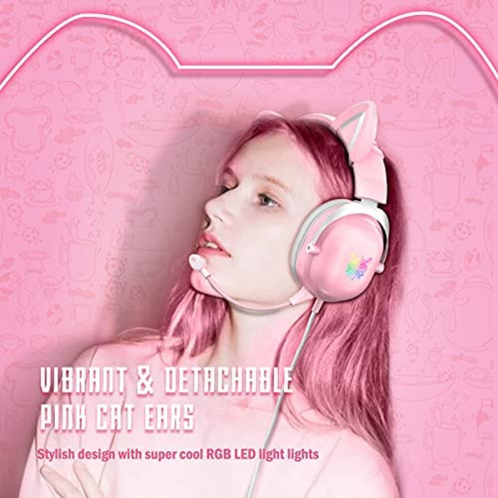 Audifonos alambricos HOLULU Gato adaptador USB C -Rosa