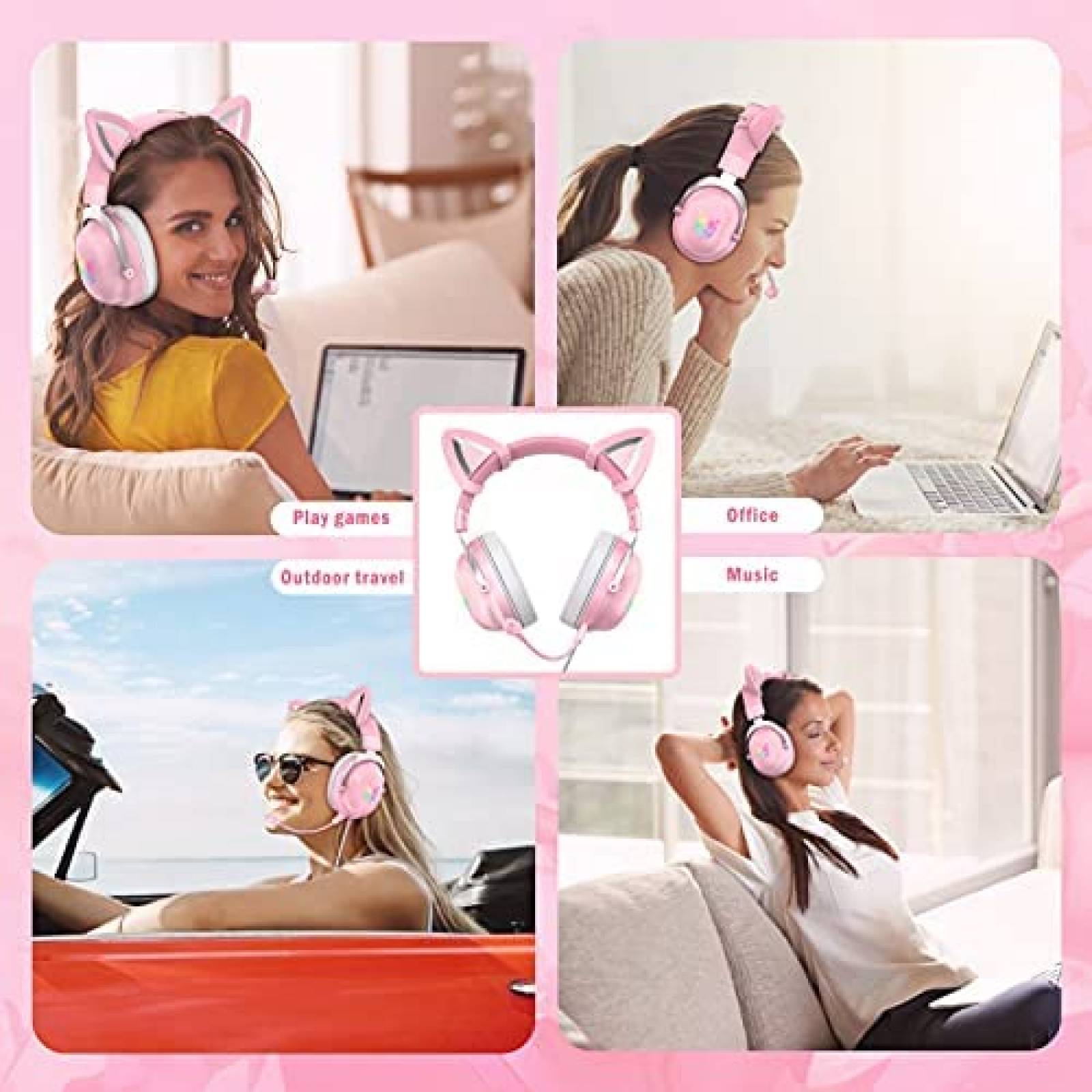 Audifonos alambricos HOLULU Gato adaptador USB C -Rosa
