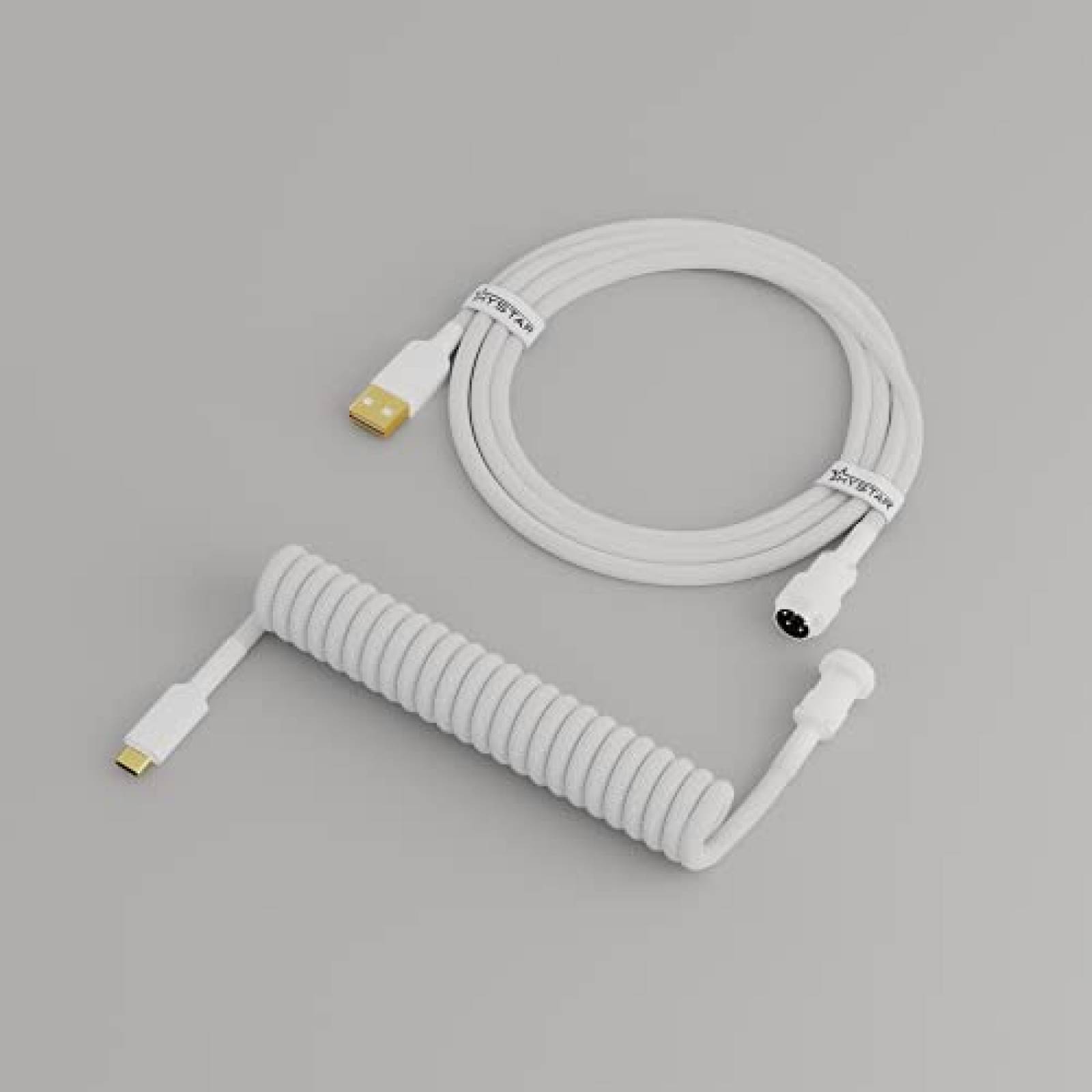 Cable Hystar USB C con Espiral Para Teclado 5 ft -Blanco