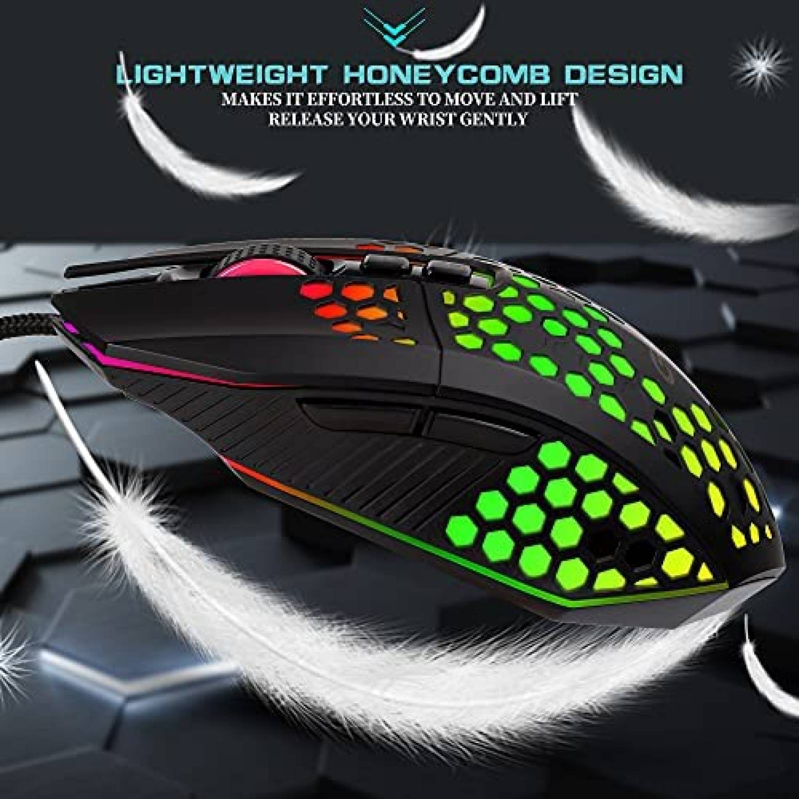 Mouse LETGOALL 8000 DPI RGB iluminacion con cable -Negro