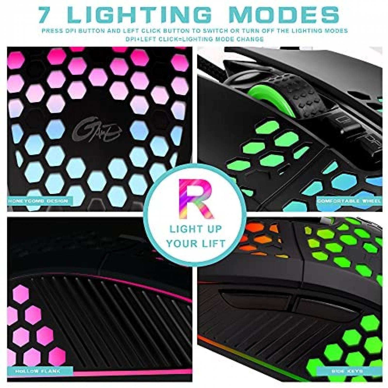 Mouse LETGOALL 8000 DPI RGB iluminacion con cable -Negro