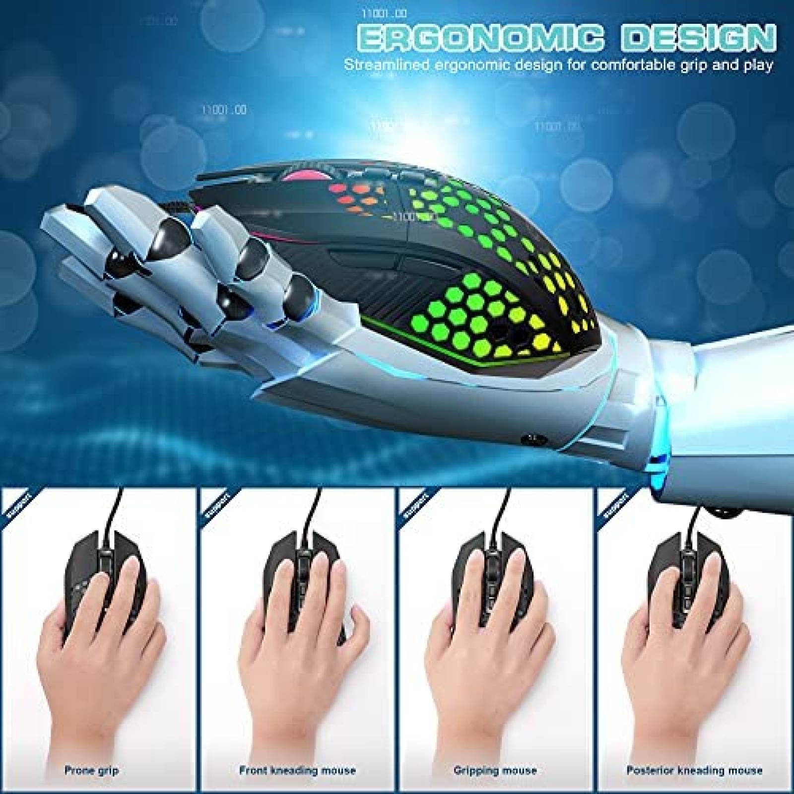 Mouse LETGOALL 8000 DPI RGB iluminacion con cable -Negro