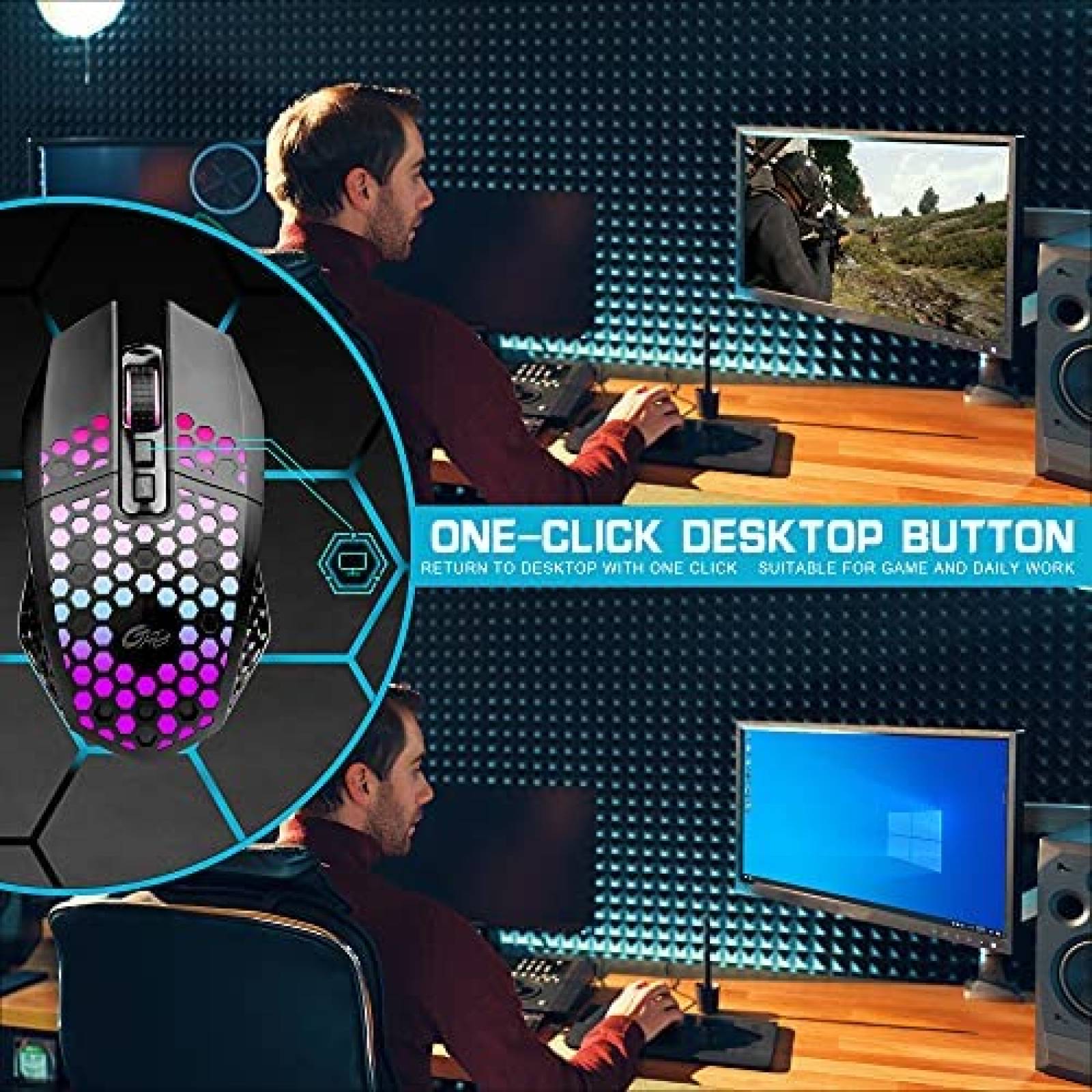 Mouse LETGOALL 8000 DPI RGB iluminacion con cable -Negro