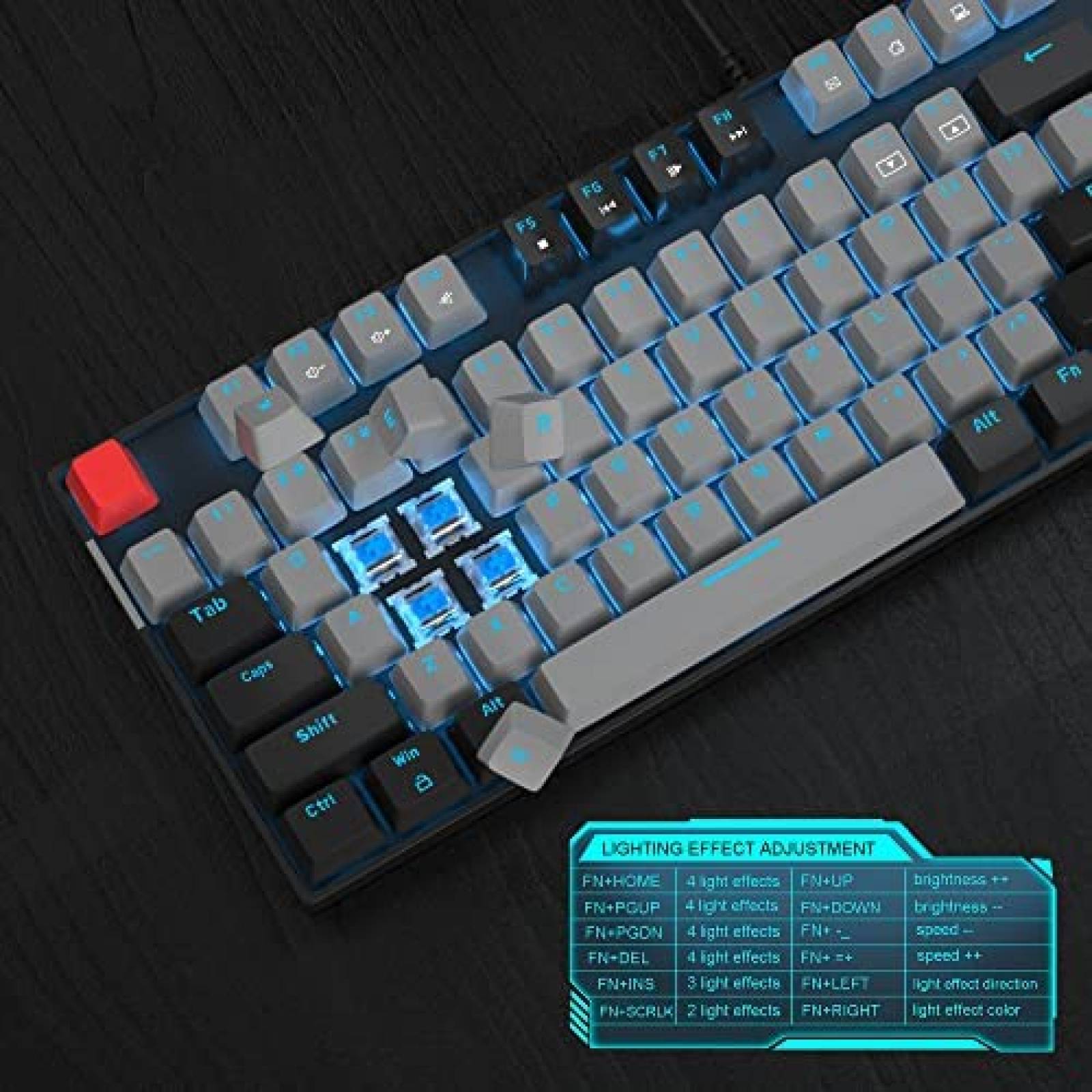 Teclado Gamer MageGee de 87 Teclas con Luz LED -Negro/Gris