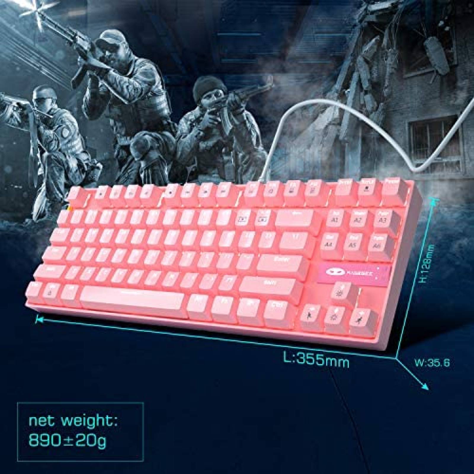 Teclado MageGee MK Star 87 Teclas Cable USB -Rosa