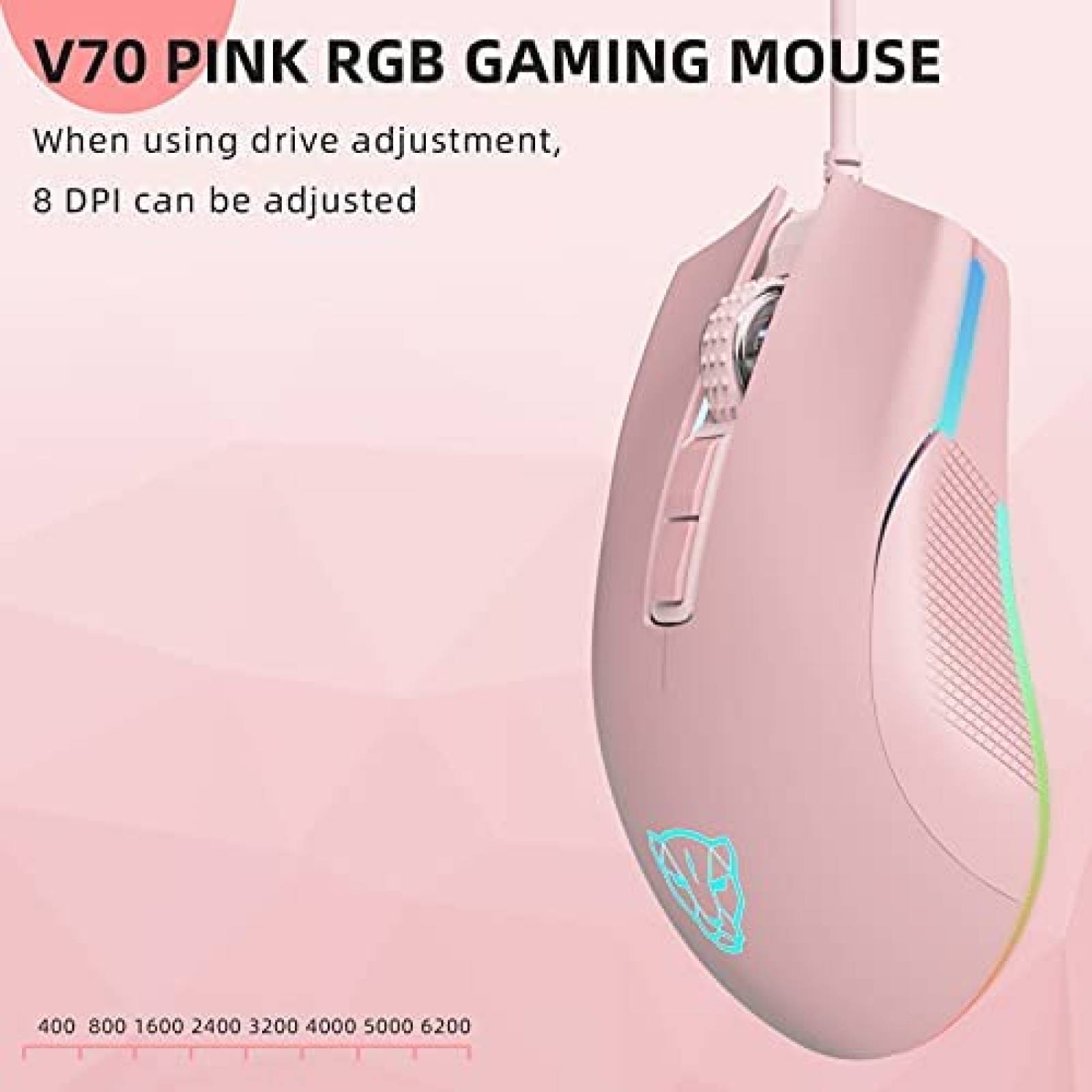 Mouse Gamer Motospeed V70 USB con DPI de 6400 -Rosa